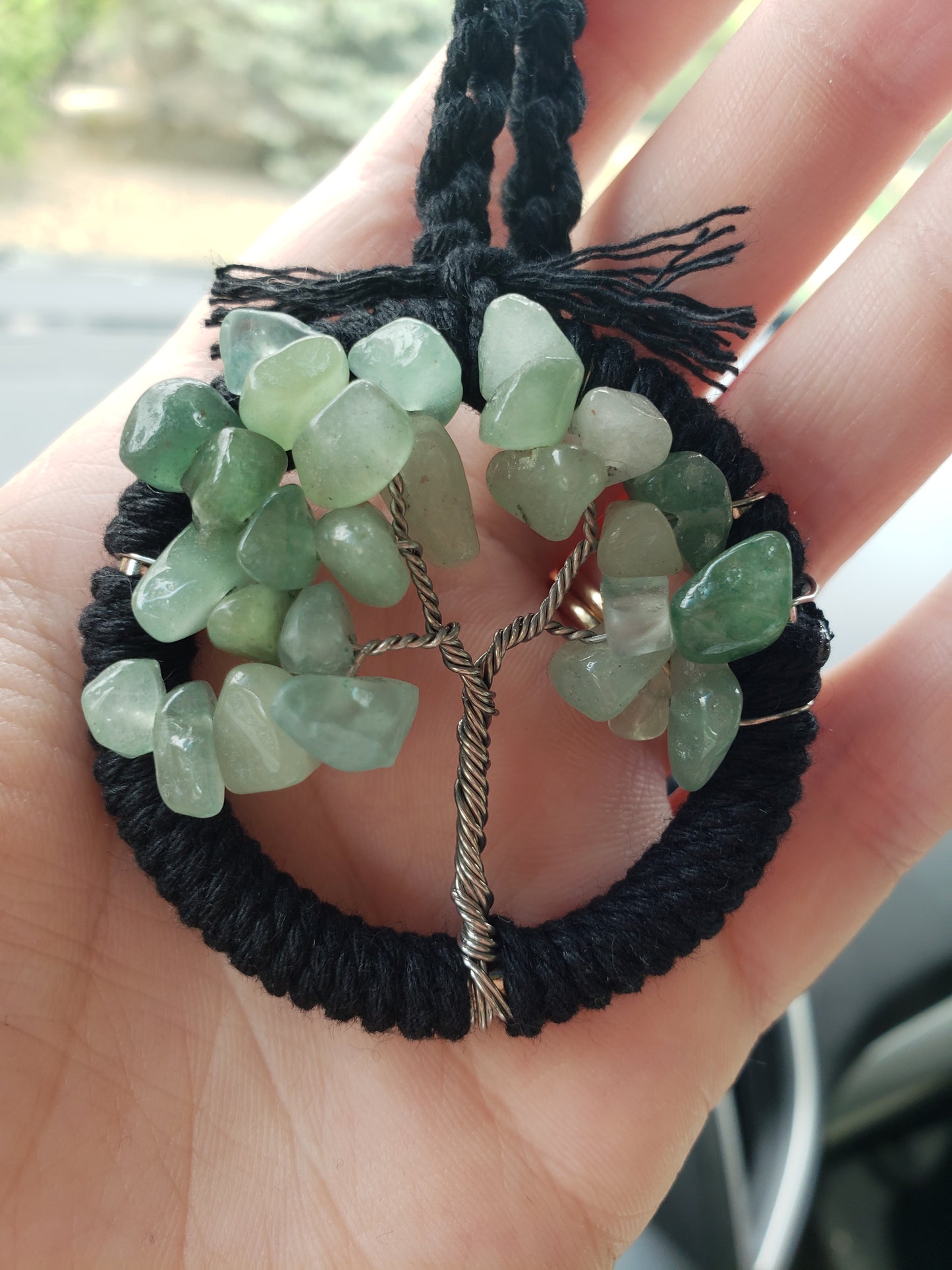 Agate Tree Car Mirror Ornament Bansai Charm Green Black