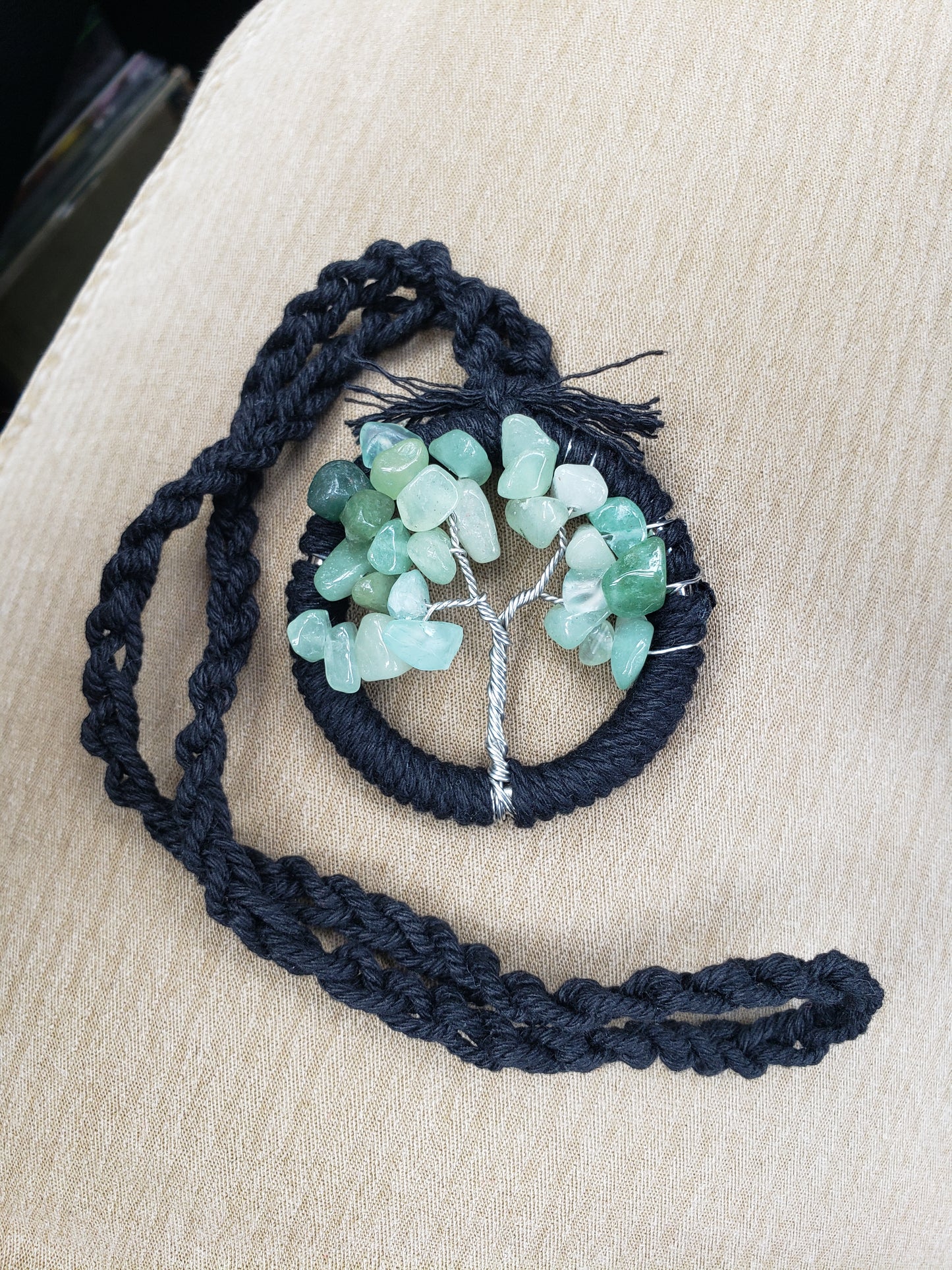 Agate Tree Car Mirror Ornament Bansai Charm Green Black