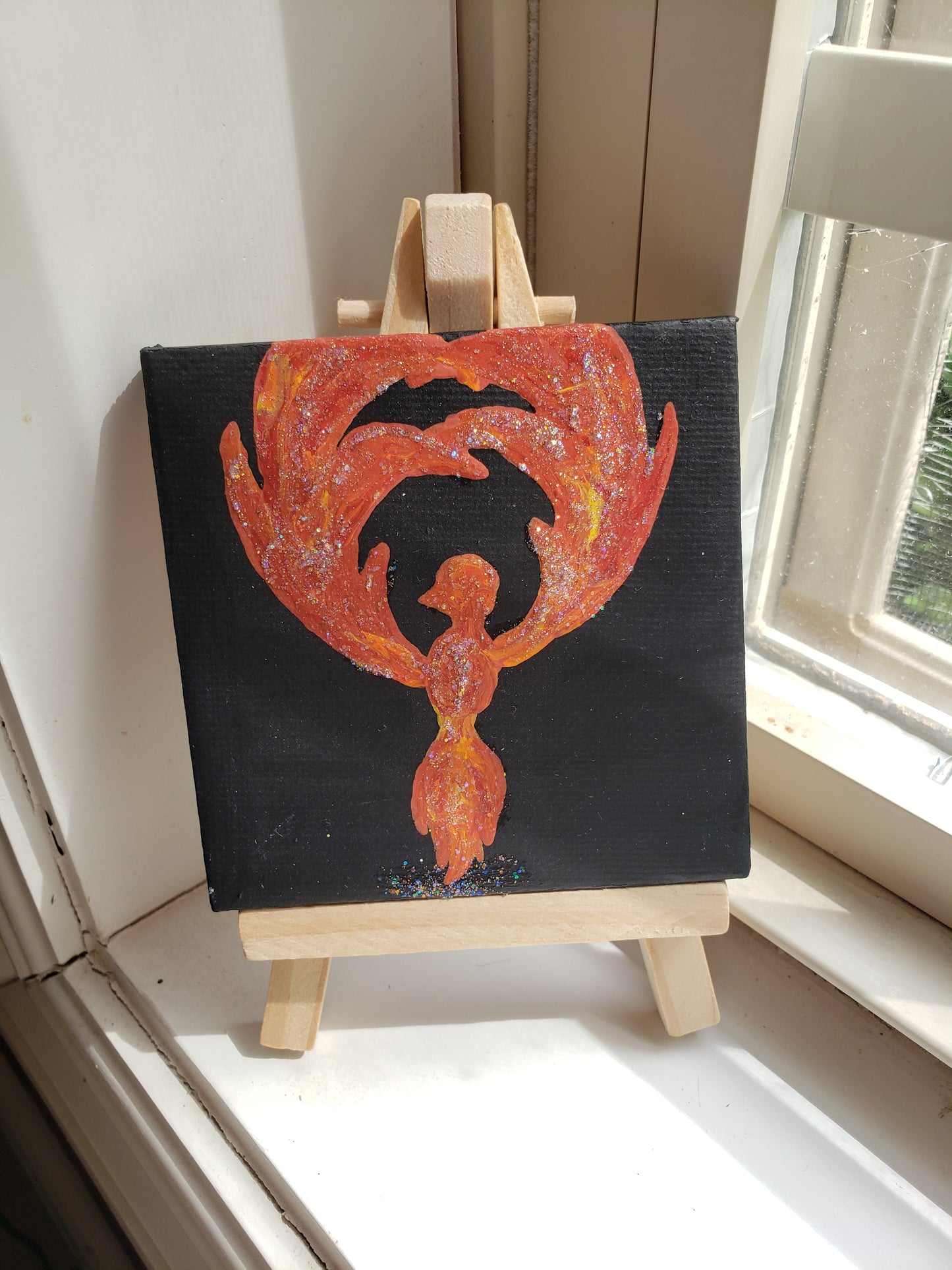 P05 Phoenix Reborn Red and Yellow Glitter Easel Painting