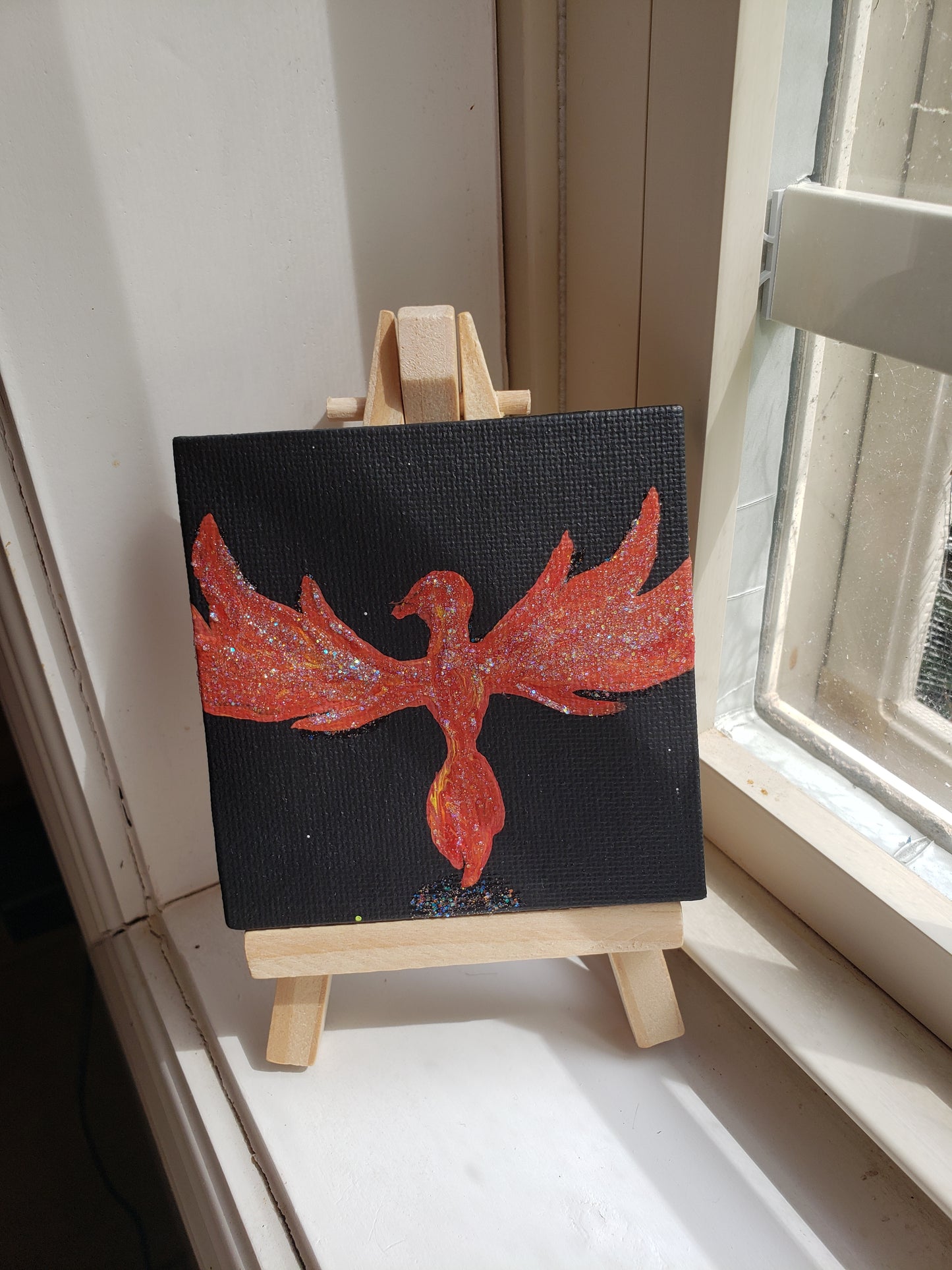 P06 Phoenix Reborn Red and Yellow Glitter Easel Painting