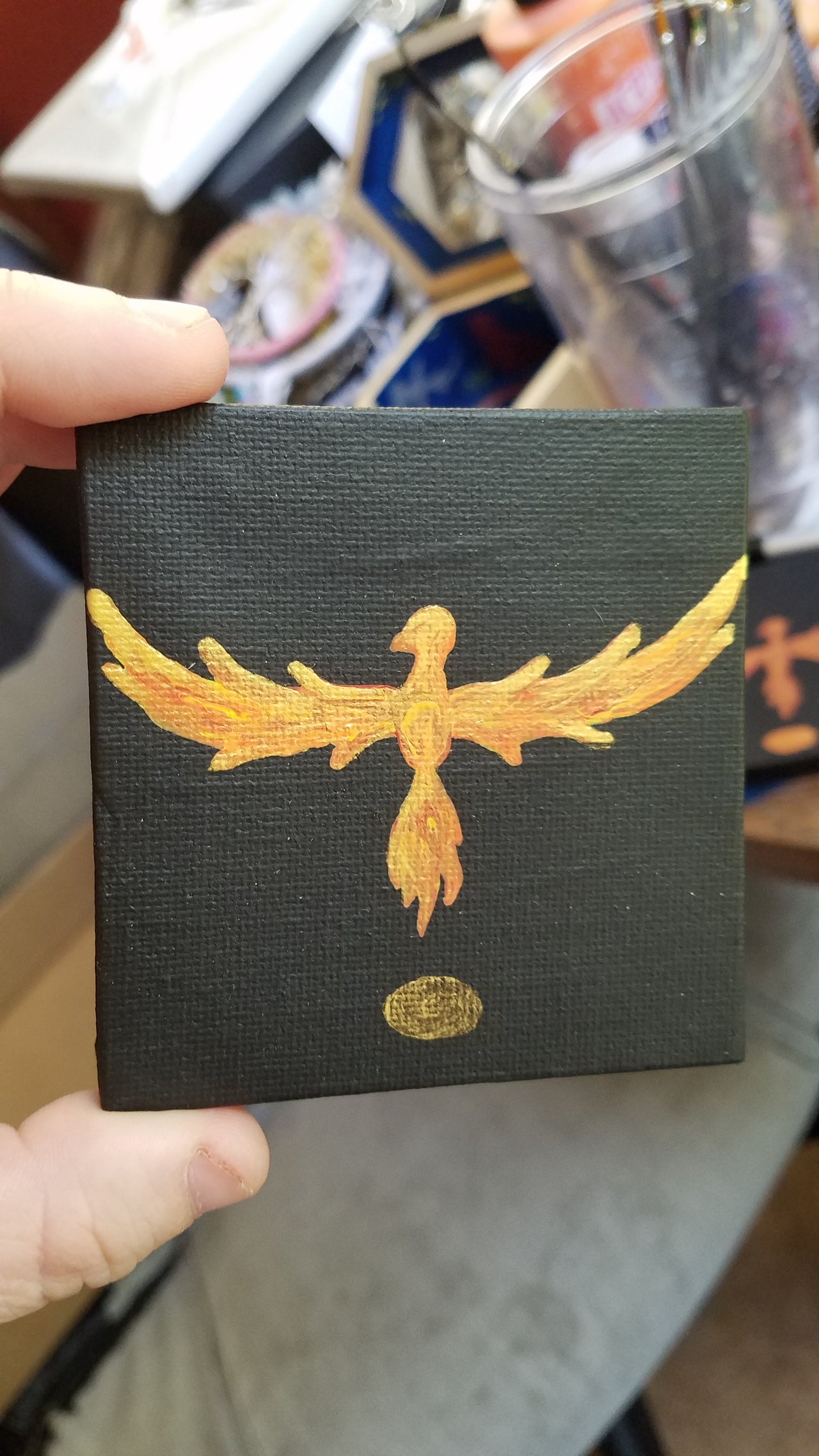 P09 Phoenix Reborn Red and Yellow Metallic Easel Painting