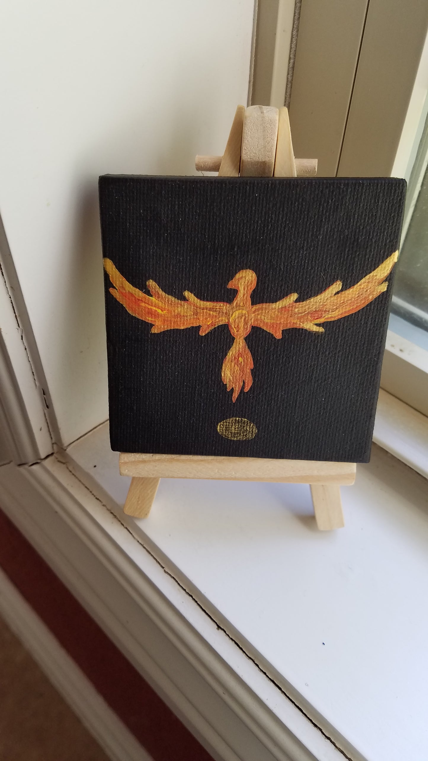 P09 Phoenix Reborn Red and Yellow Metallic Easel Painting