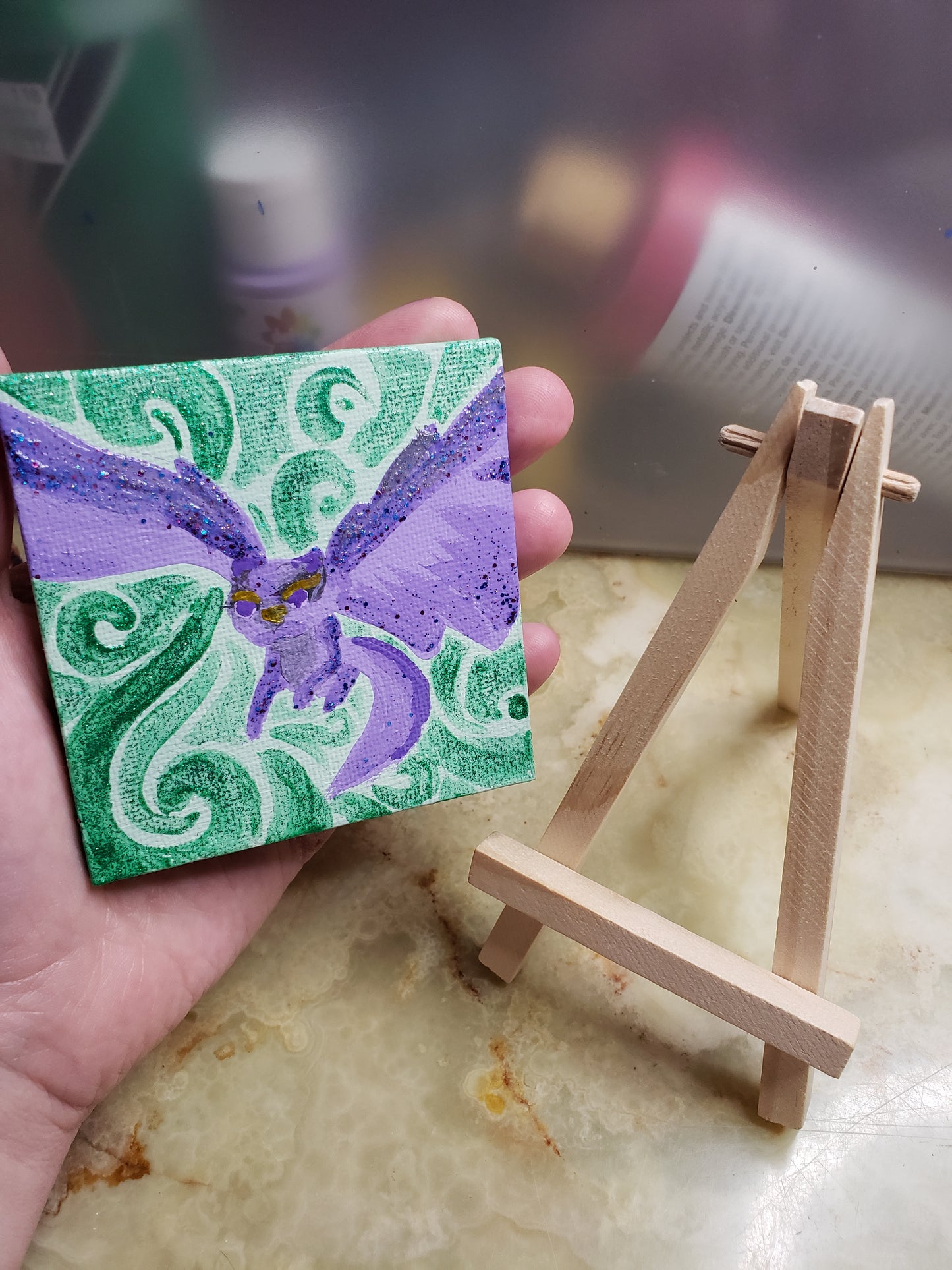 Violet the Dragon Painting with Easel