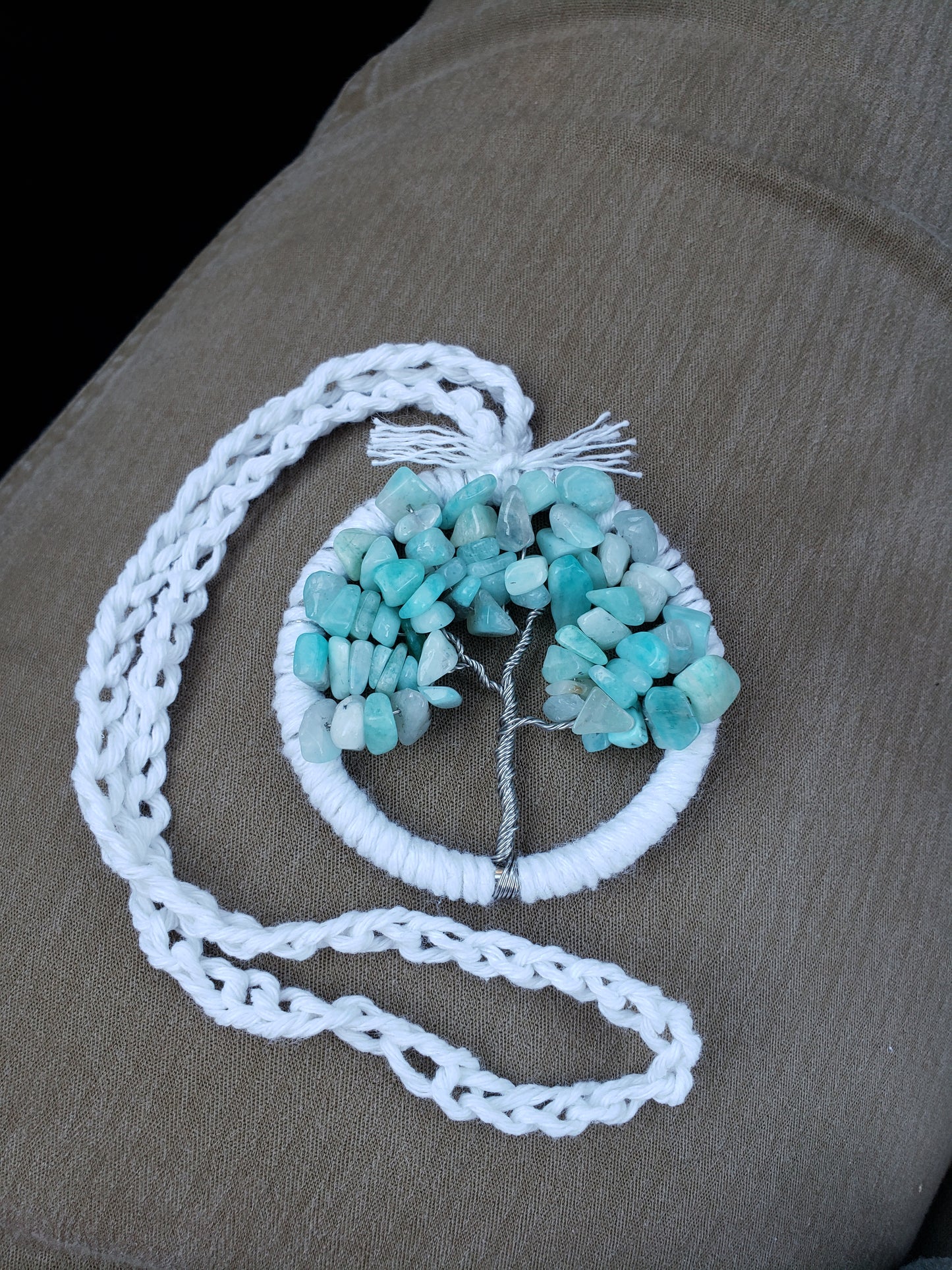 Tree Car Mirror Ornament Bansai Charm Teal Turquoise Blue White