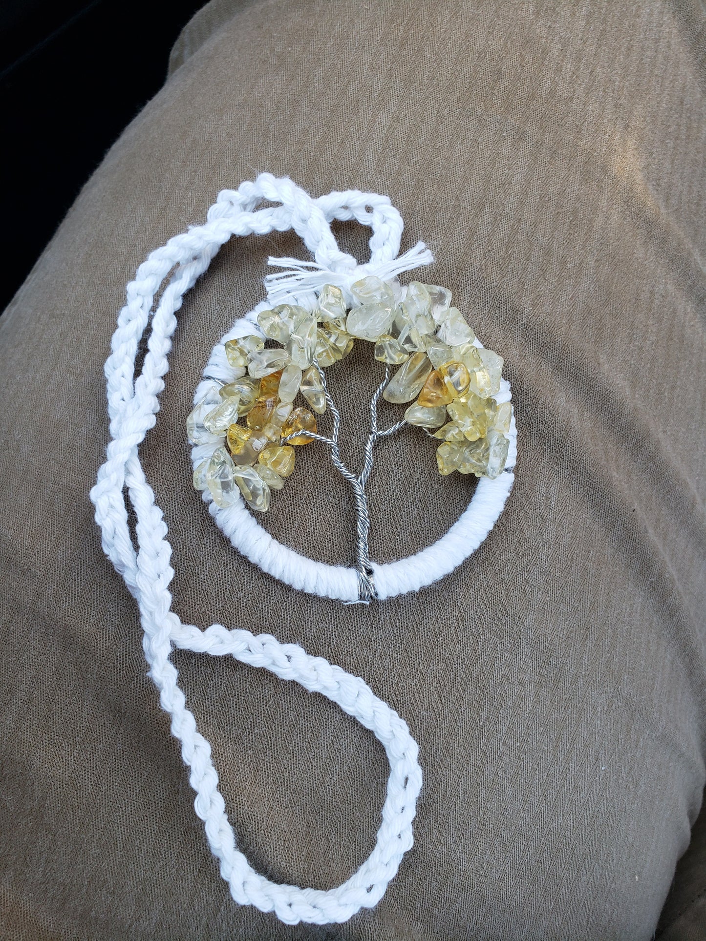 Yellow Tree Car Mirror Ornament Bansai Charm White