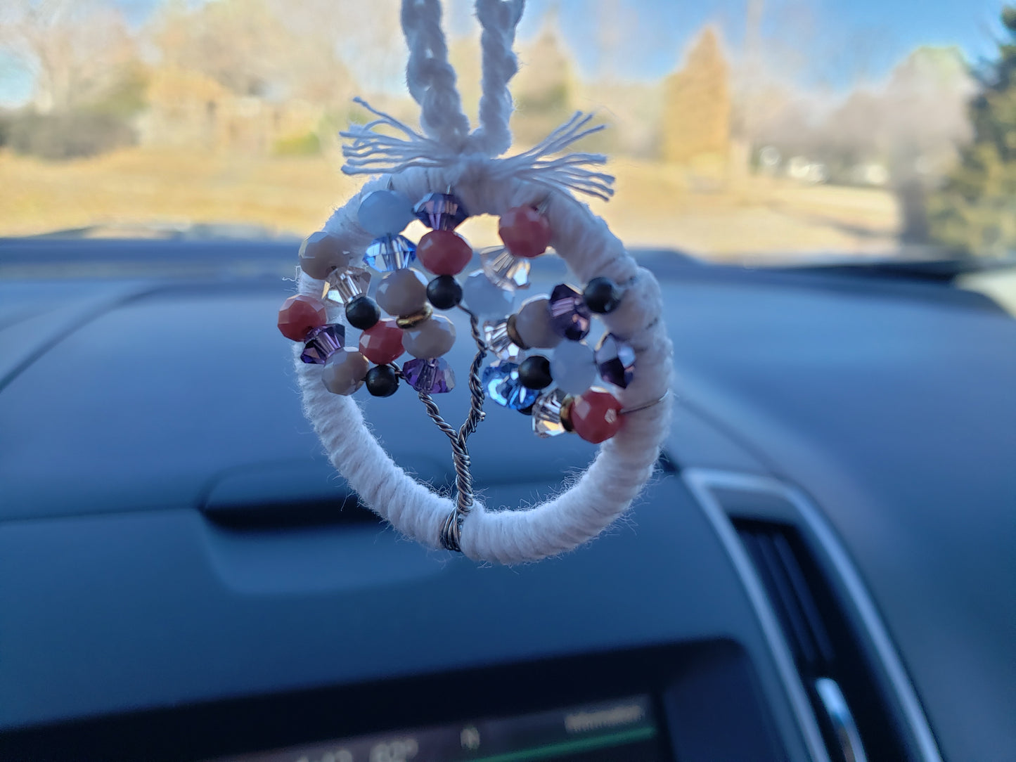 Tree Car Mirror Ornament Bansai Charm White Purple Pink Salmon Blue Grey Gray