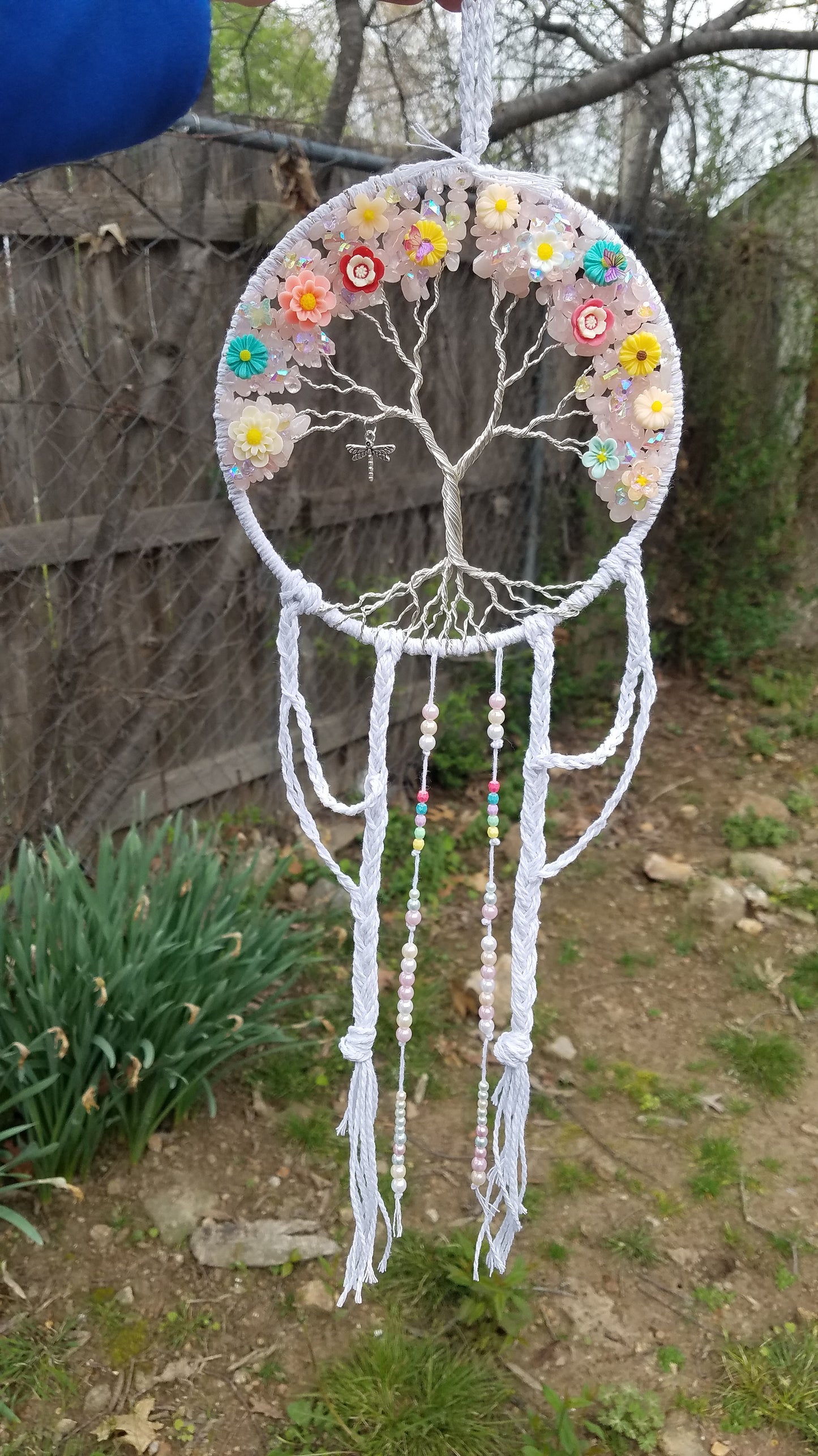 Spring Glitter Flower Whimsical Butterfly Dragonfly Tree of Life Dream Catcher