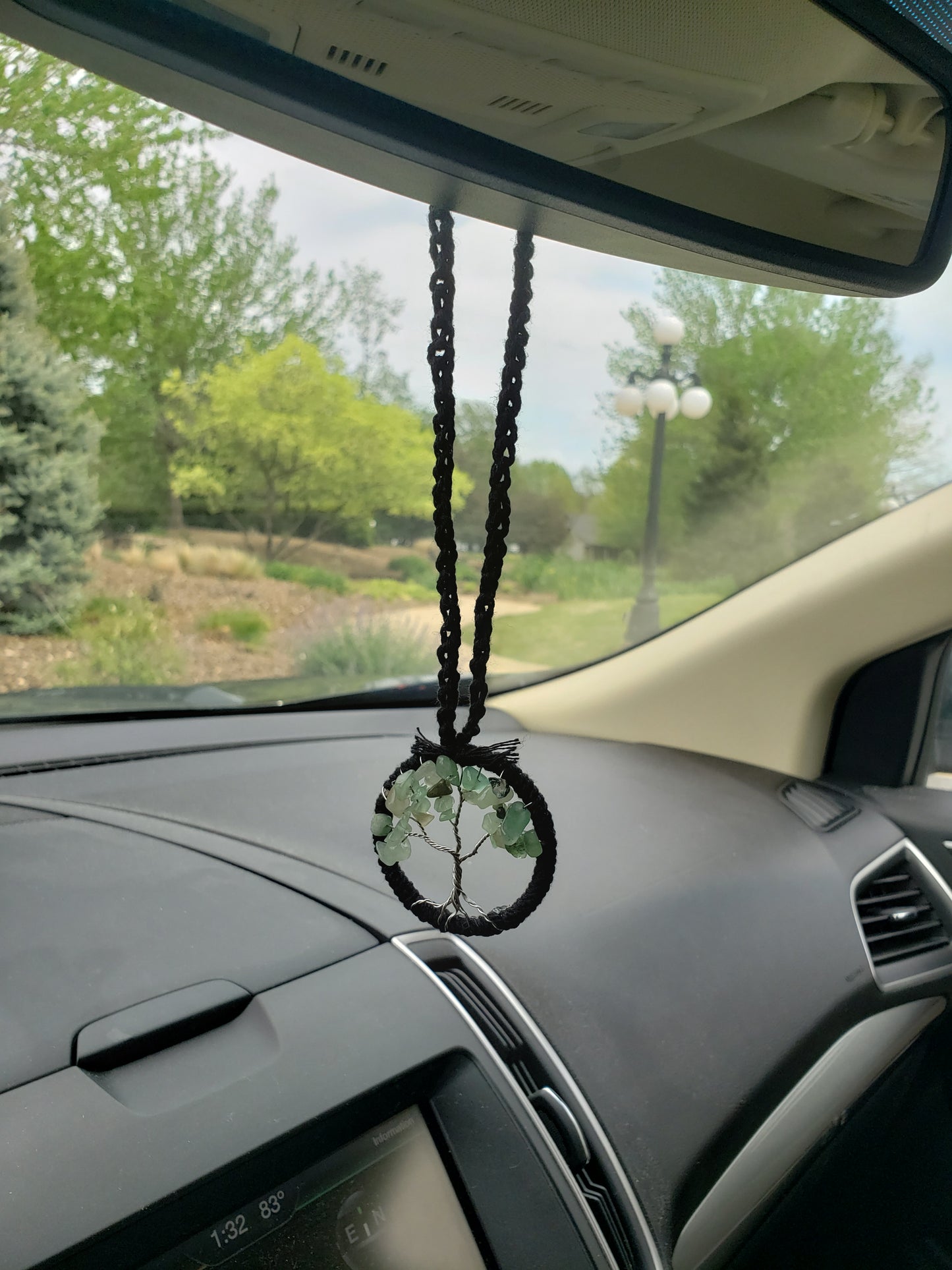 Agate Tree Car Mirror Ornament Bansai Charm Green Black