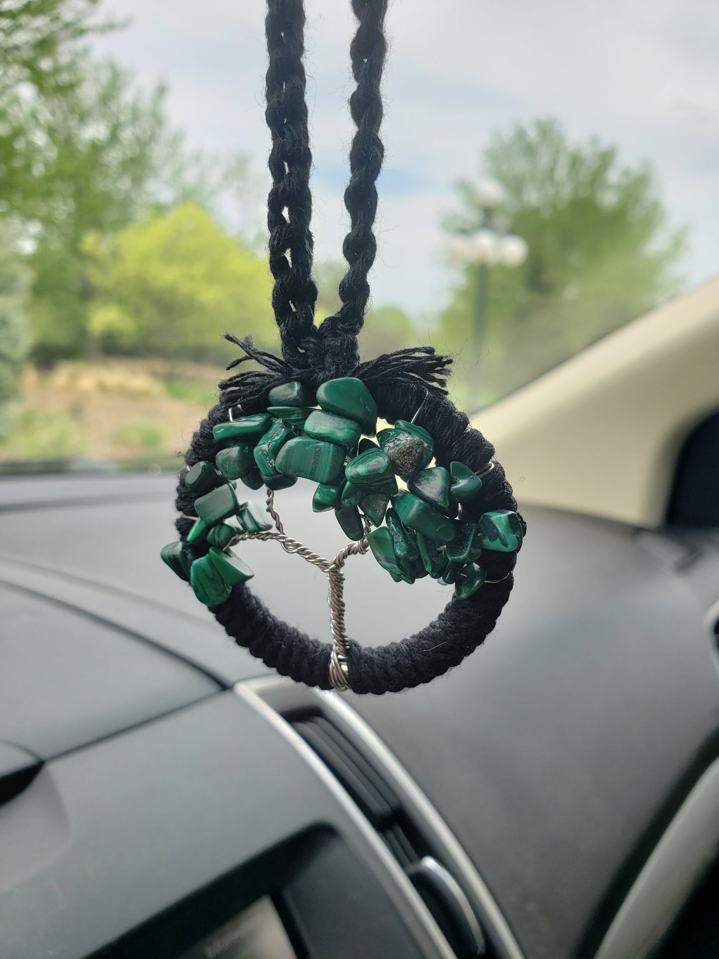 Turquoise Tree Car Mirror Ornament Bansai Charm Teal and Black