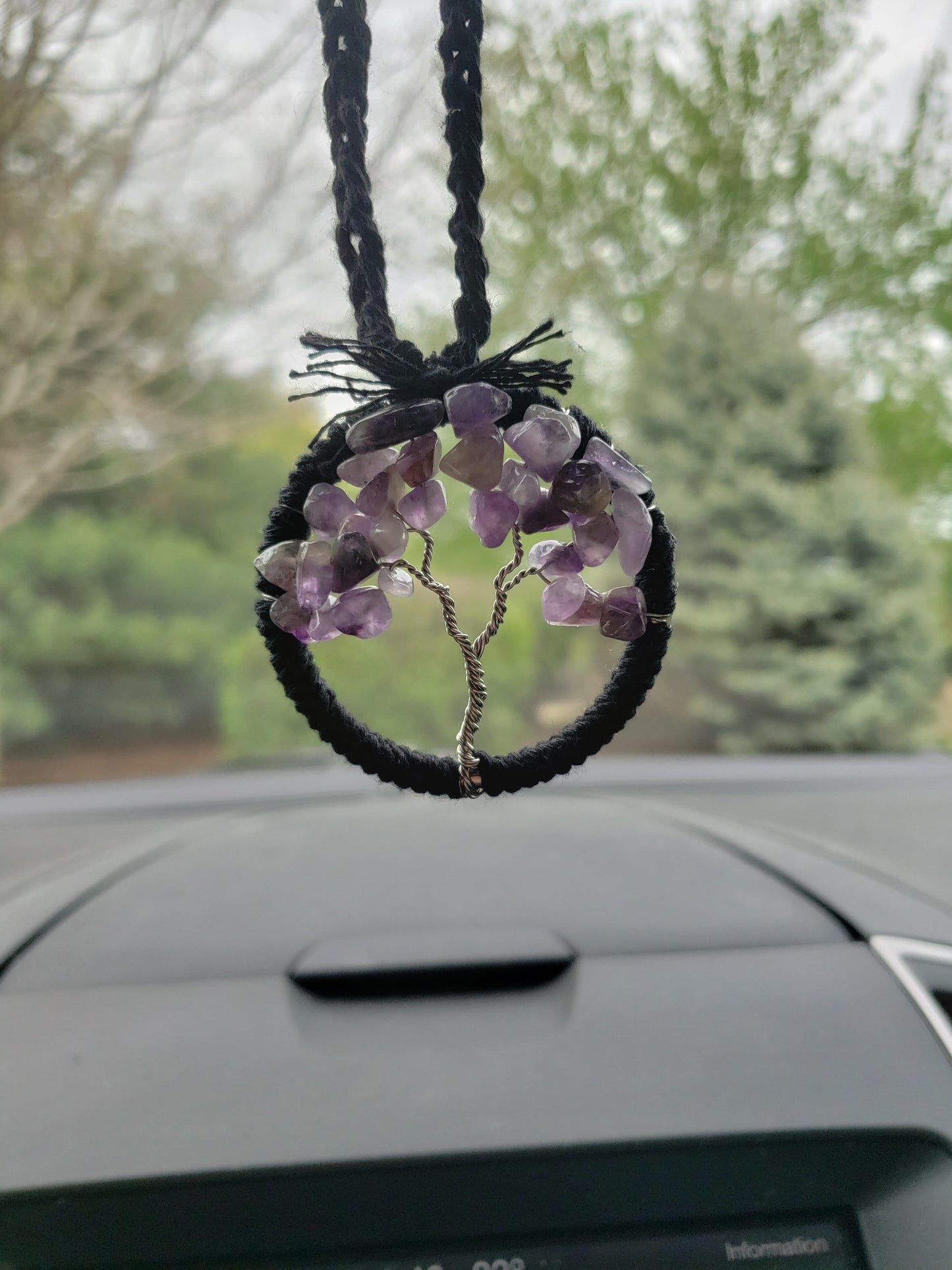 Tree Car Mirror Ornament Bansai Charm Amethyst Purple Black