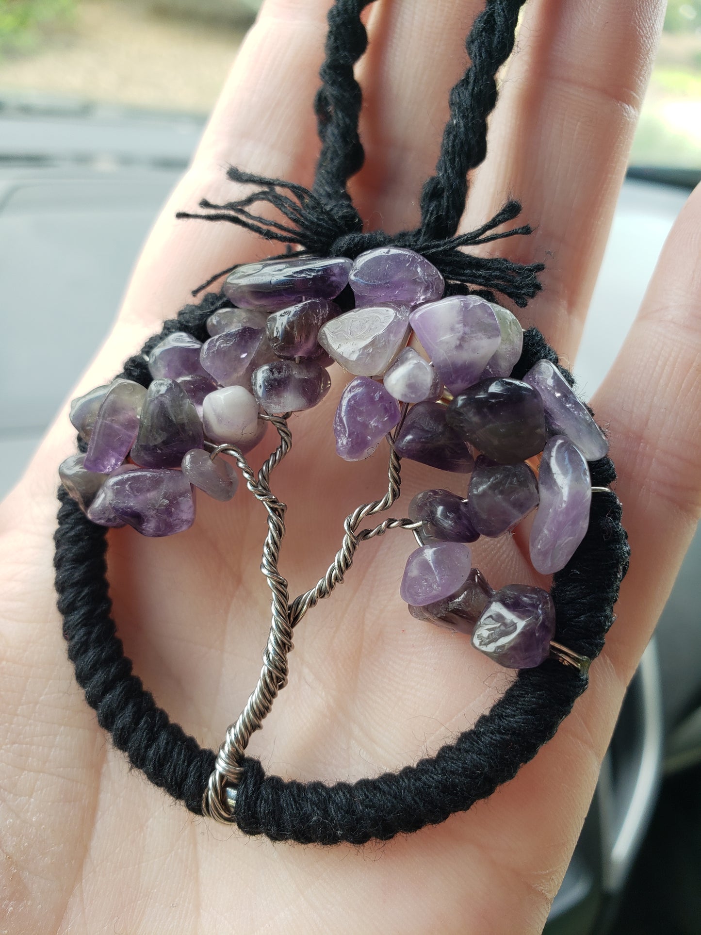 Tree Car Mirror Ornament Bansai Charm Amethyst Purple Black