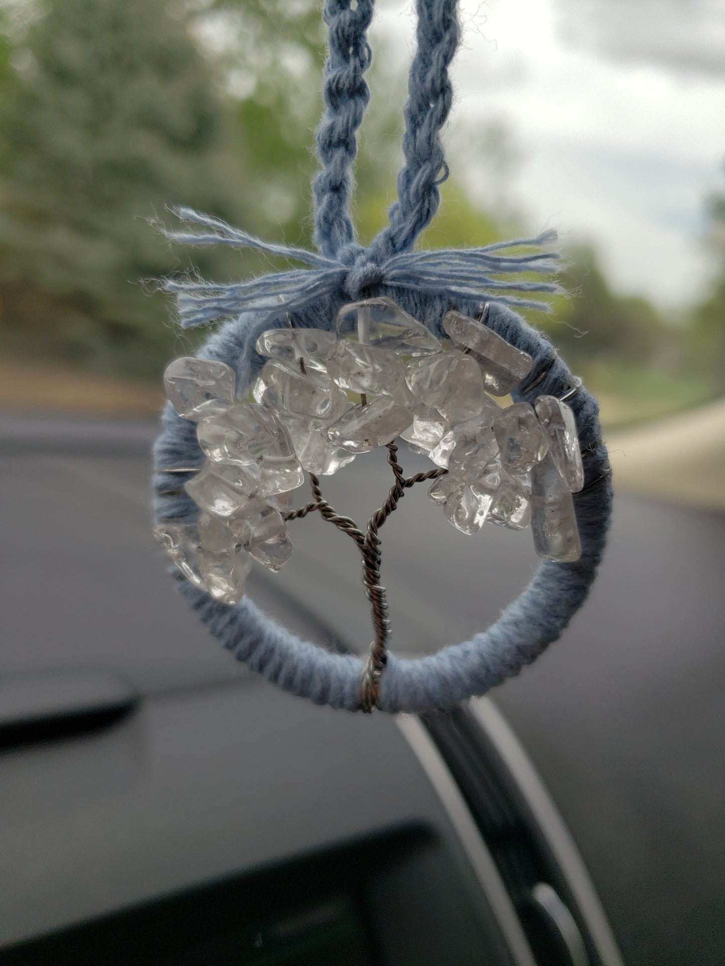 Tree Car Mirror Ornament Bansai Charm Quartz Clear Blue