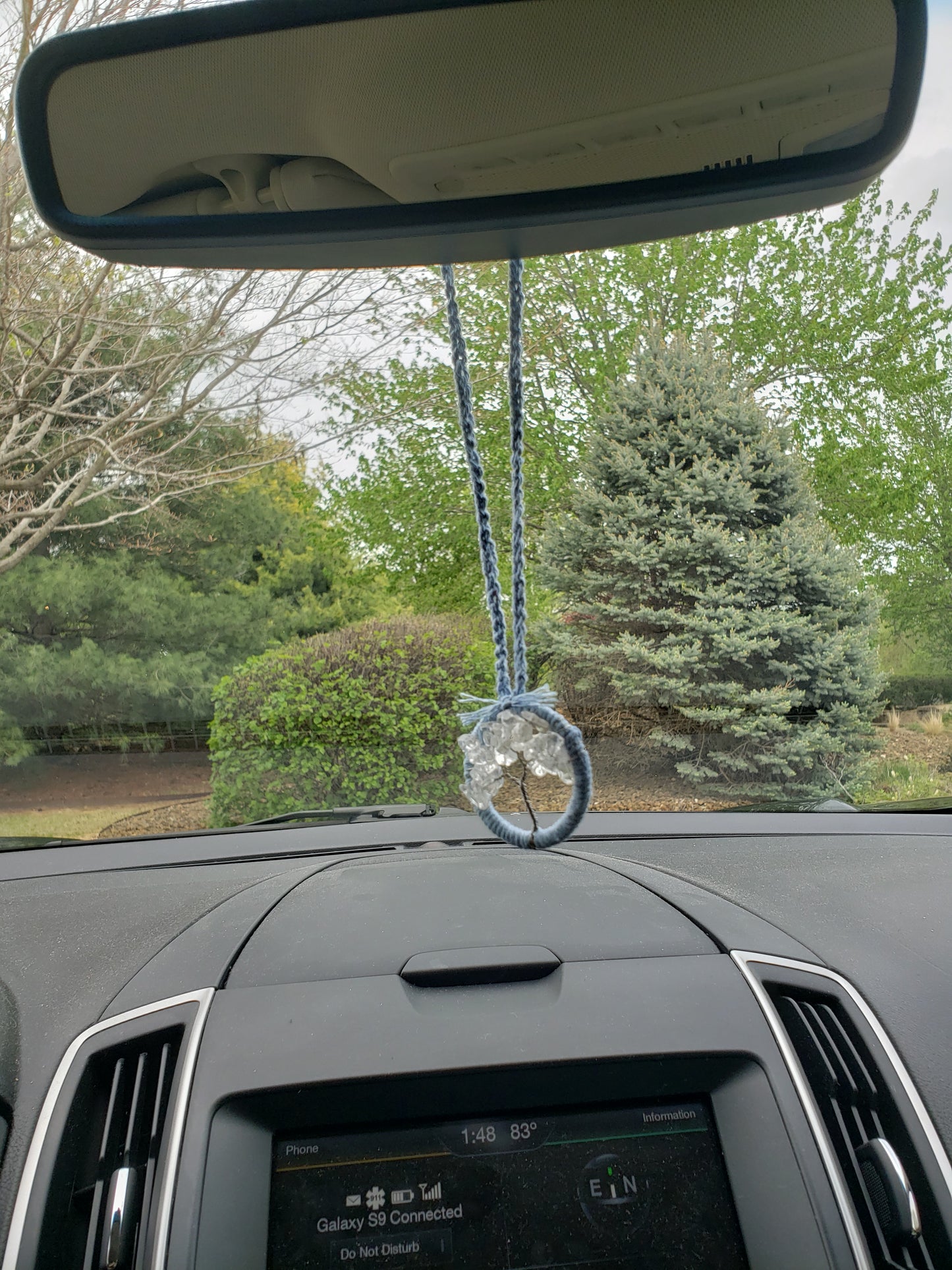 Tree Car Mirror Ornament Bansai Charm Quartz Clear Blue