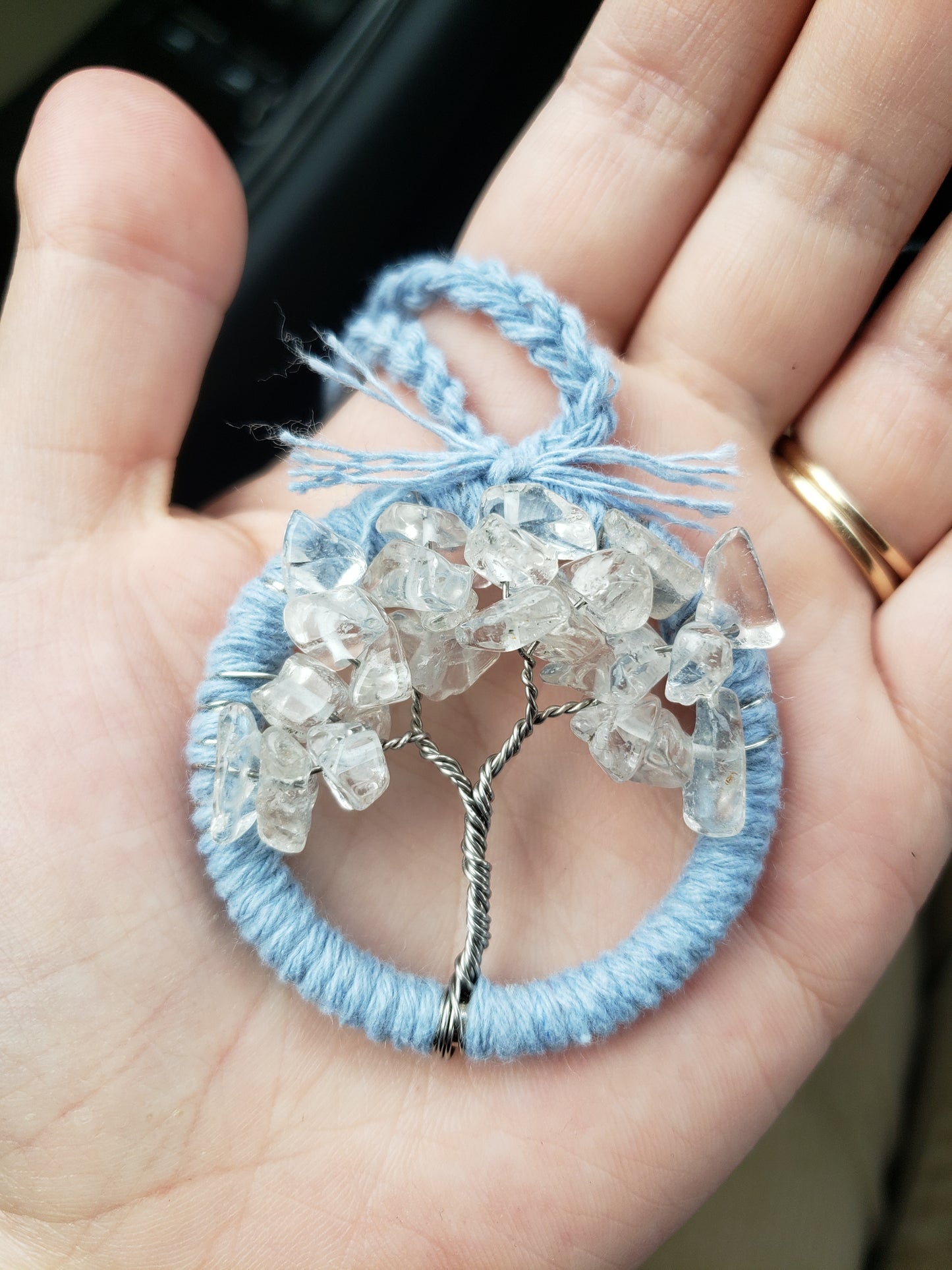 Tree Car Mirror Ornament Bansai Charm Quartz Clear Blue