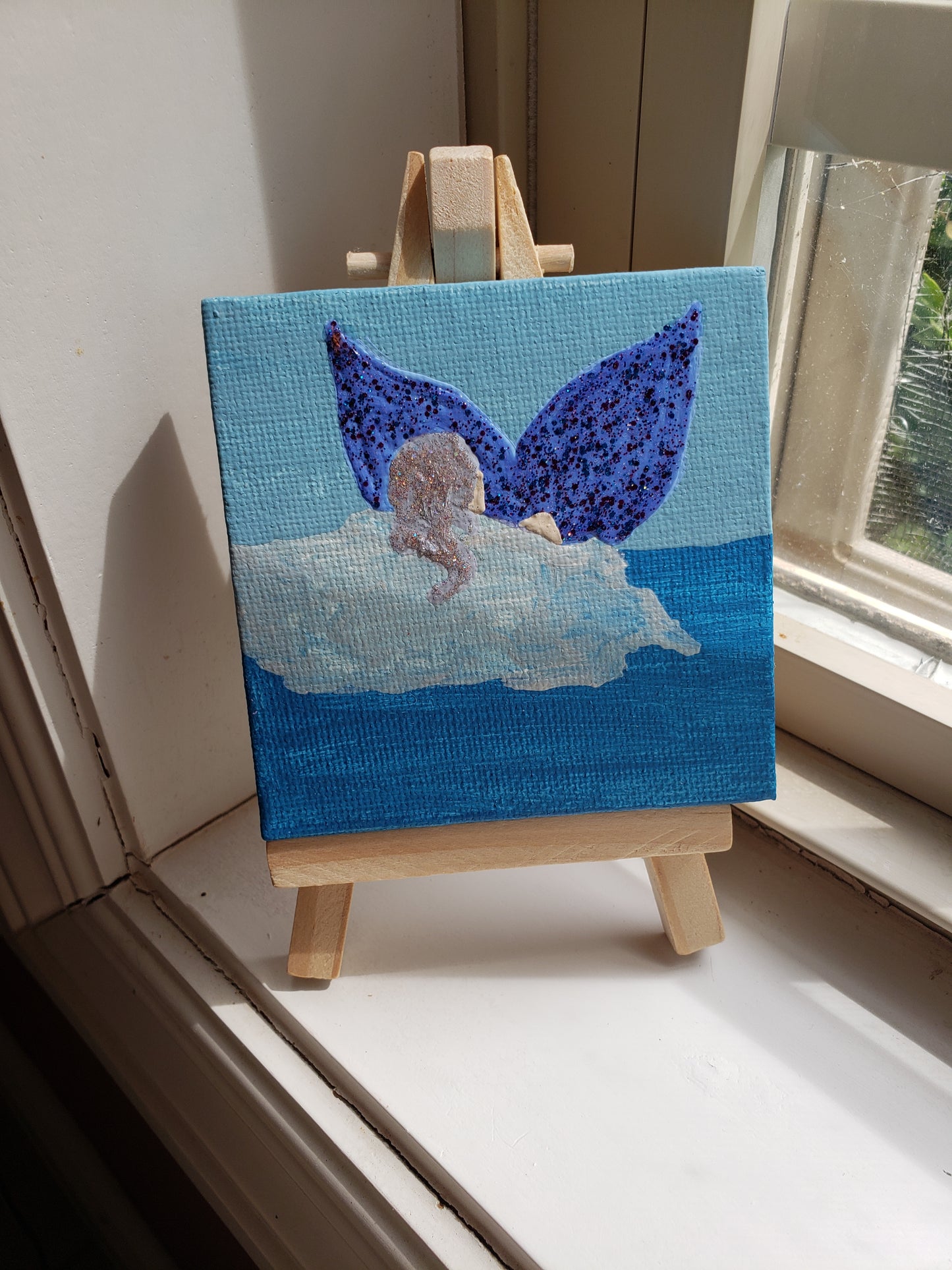 Glacier Snow Ice Mermaid Blue Periwinkle White Purple Tail Glitter Easel Painting