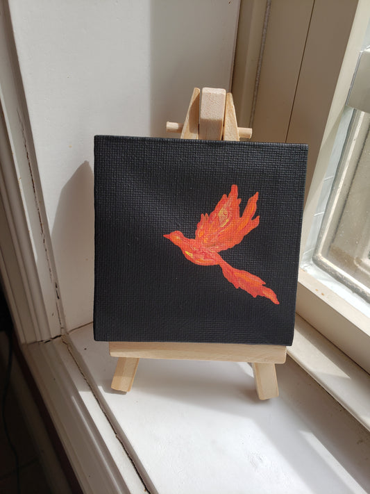 Phoenix Reborn Side View Red and Yellow Easel Painting