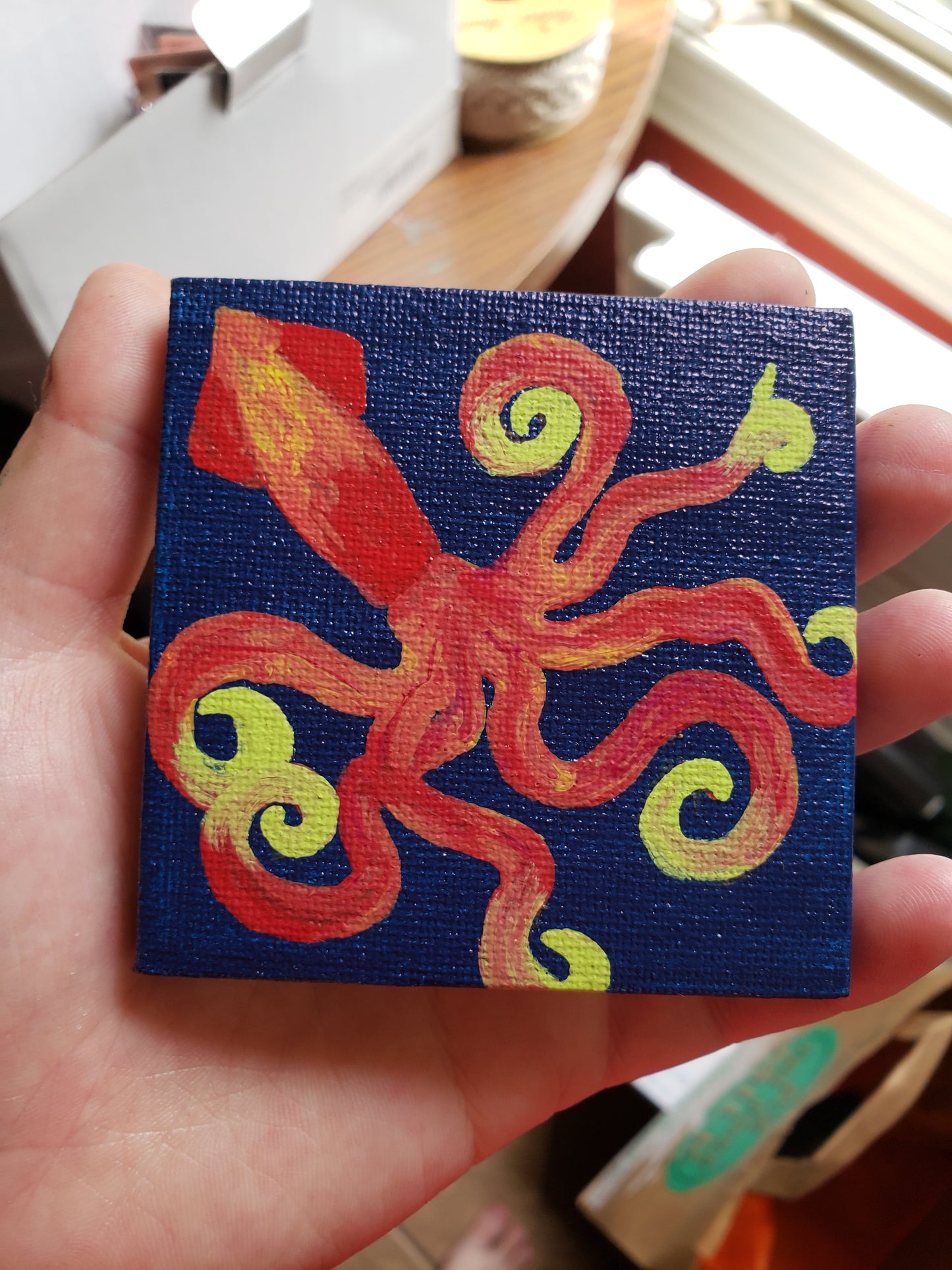 Kraken Red and Green Squid Easel Painting