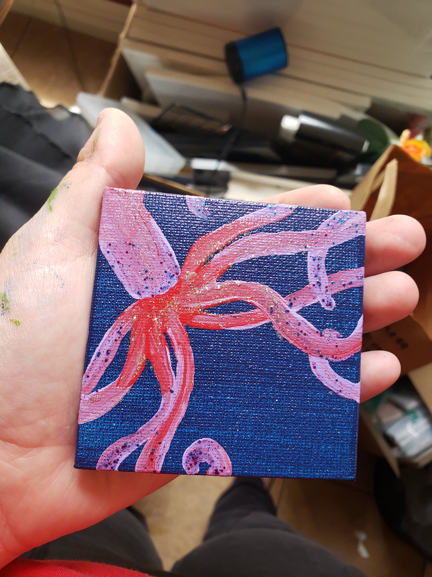 Kraken Purple and Red Squid Blue Sea Glitter Easel Painting