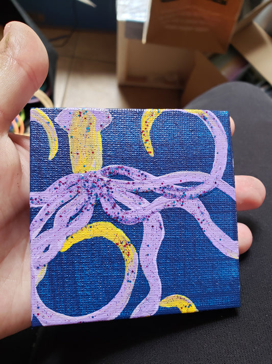 Kraken Purple and Yellow Squid Blue Sea Glitter Easel Painting