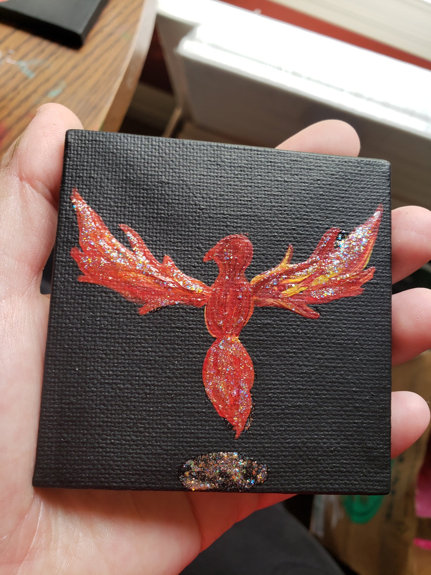 P02 Phoenix Reborn Red Glitter Easel Painting