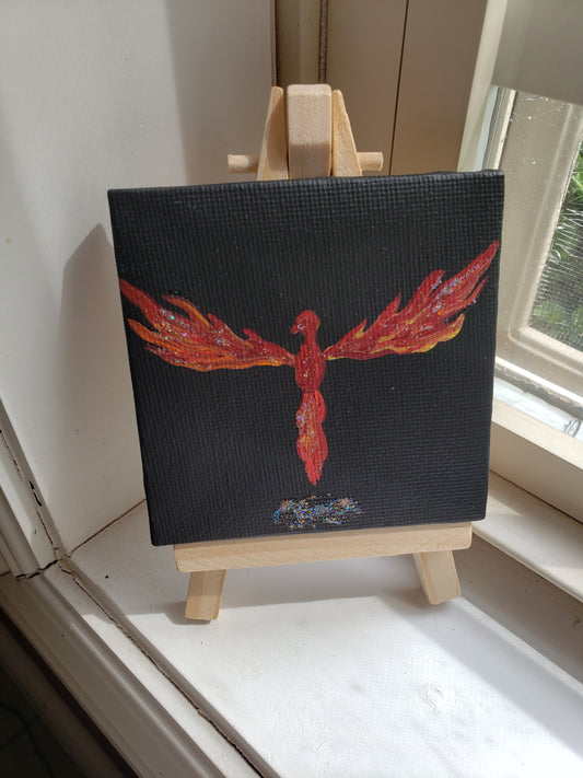 P03 Phoenix Reborn Red Glitter Easel Painting