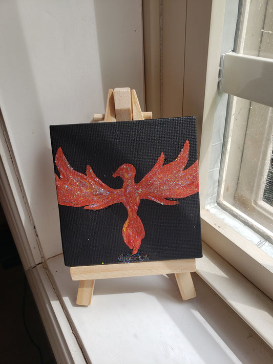 P06 Phoenix Reborn Red and Yellow Glitter Easel Painting