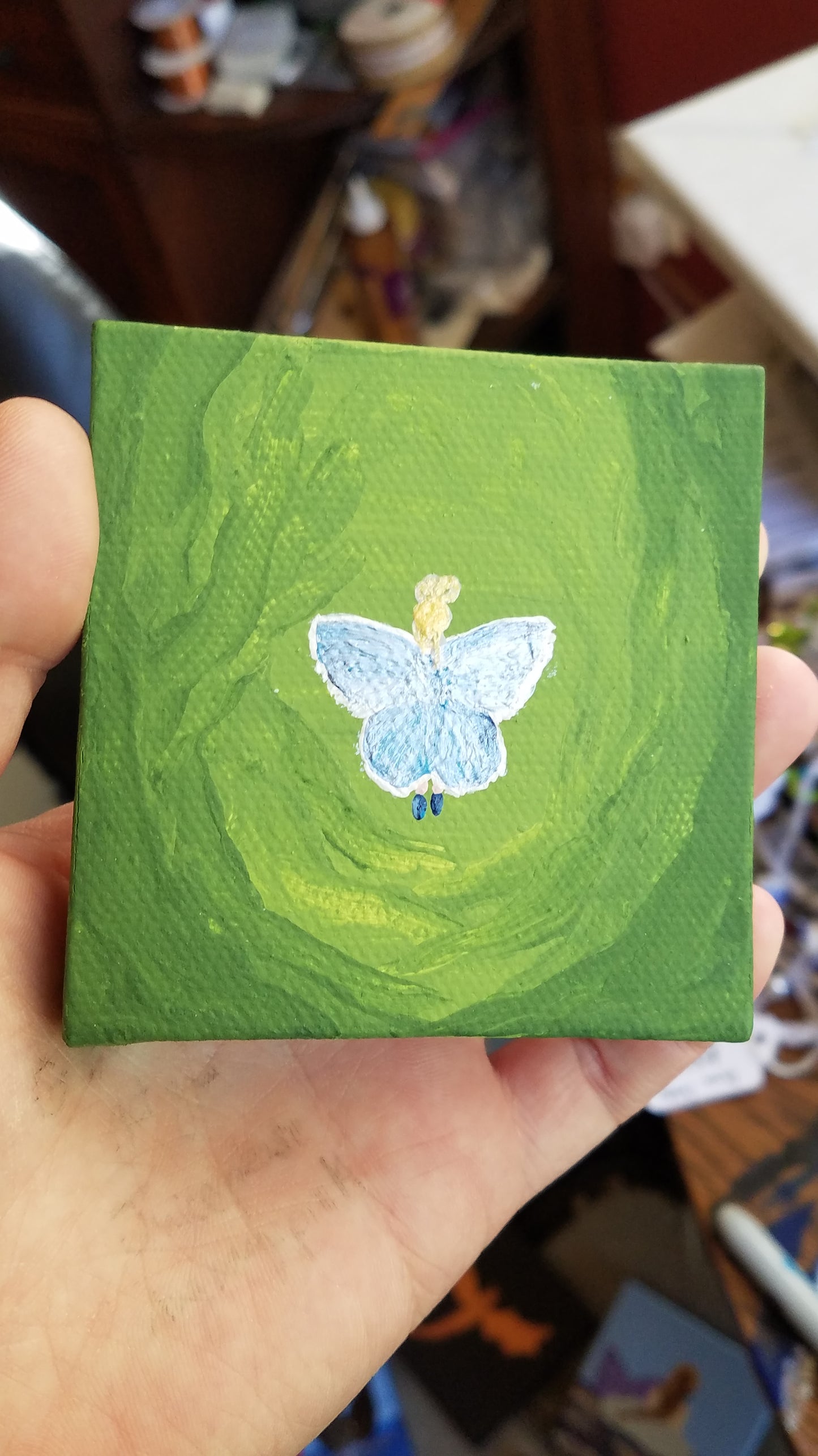 Forest Fairy Blue Butterfly Moth Wings Blonde Hair Easel Painting