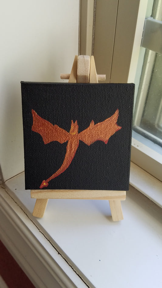 Red Dragon Flying Metallic Easel Painting