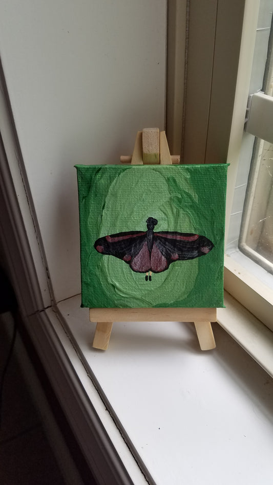 Red and Black Cinnabar Moth Forest Fairy Metallic Easel Painting