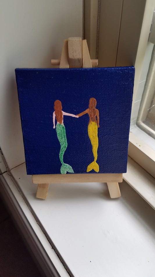 Mermaid Friends Green and Yellow Metallic Glitter Easel Painting