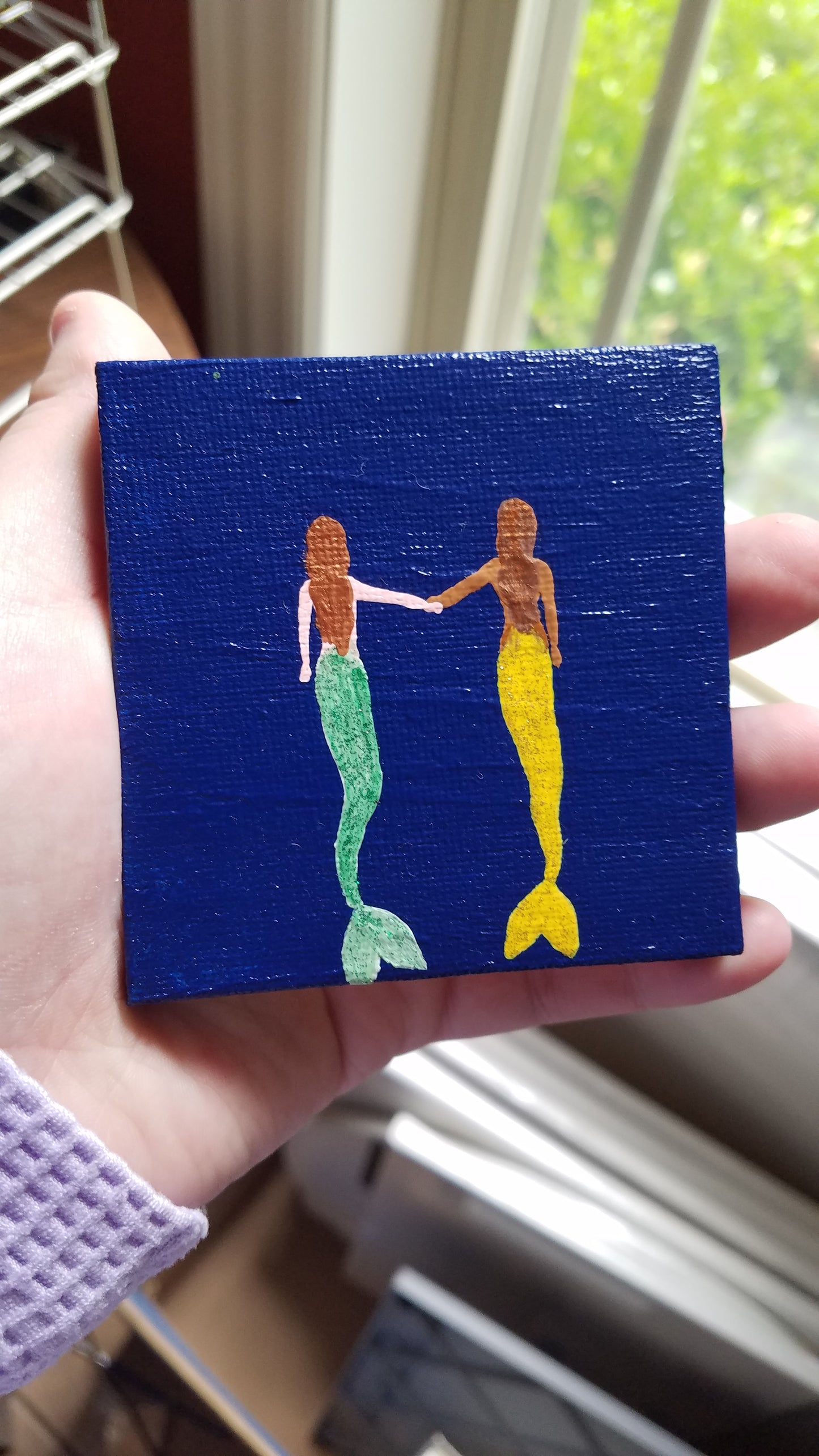 Mermaid Friends Green and Yellow Metallic Glitter Easel Painting