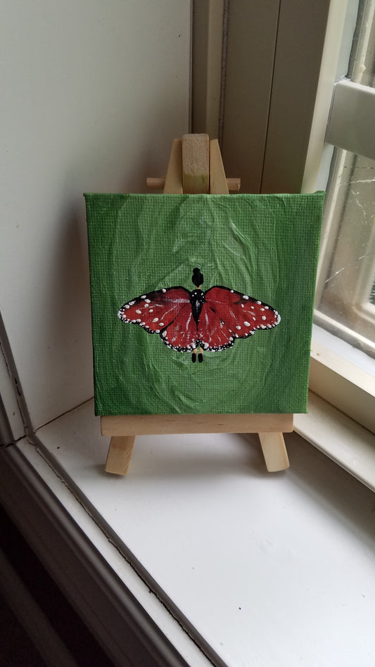 Red Butterfly Fairy with White Spots Easel Painting