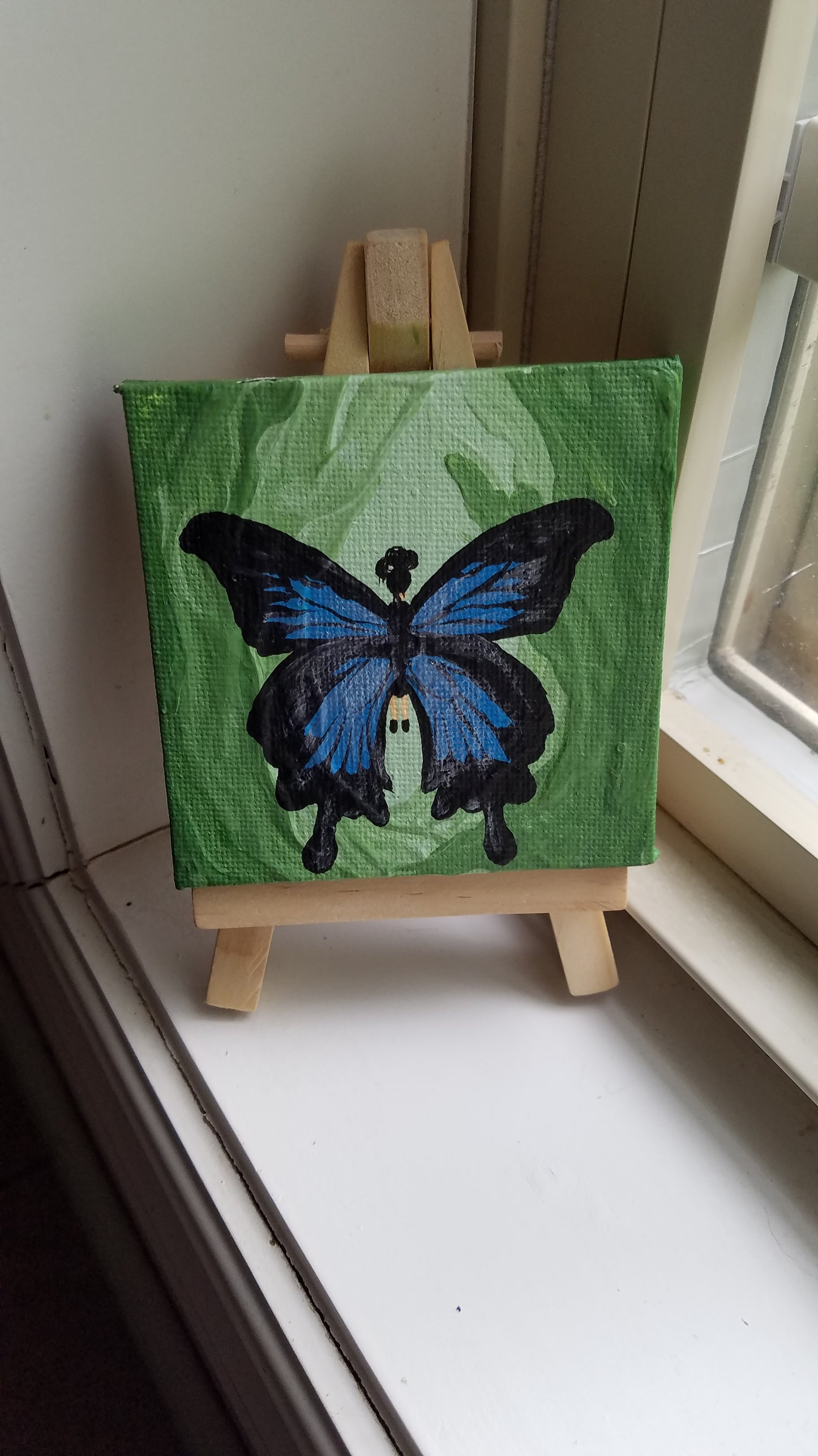 Blue Butterfly Fairy Metallic Easel Painting