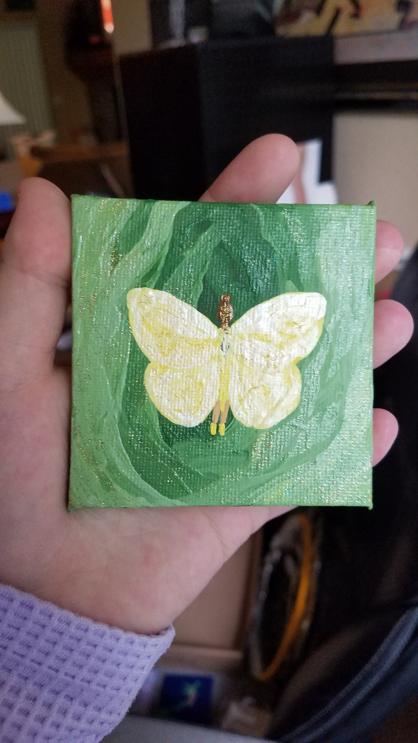 Yellow Butterfly Fairy Metallic Easel Painting