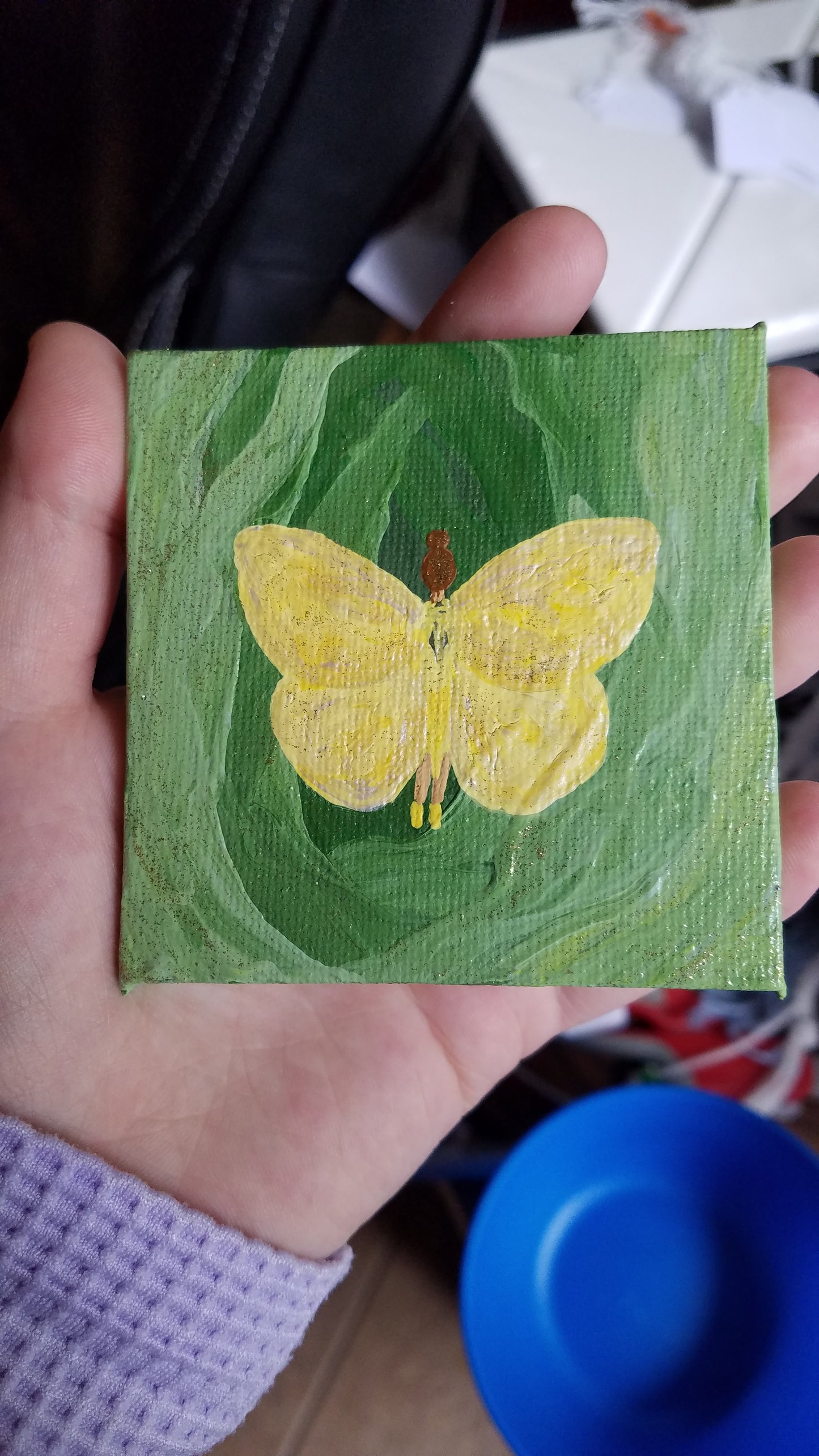 Yellow Butterfly Fairy Metallic Easel Painting