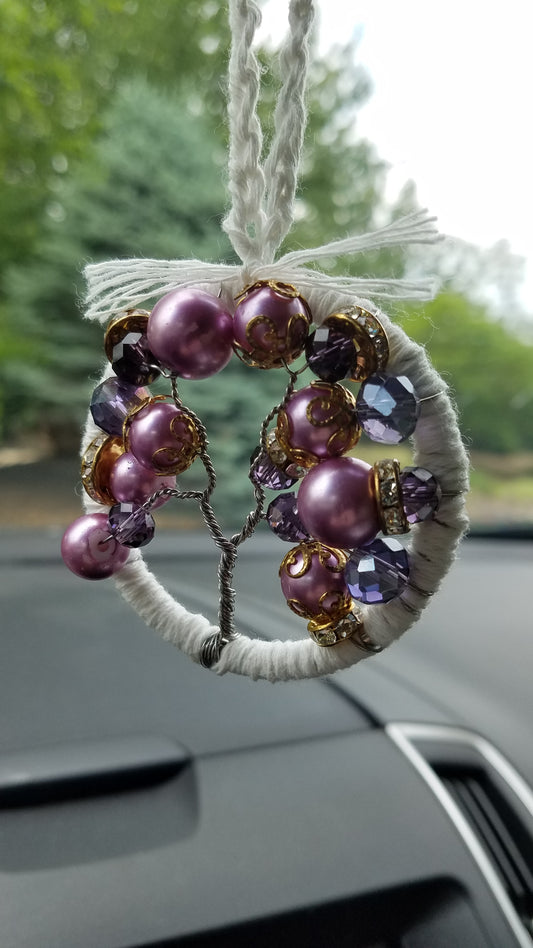 Purple Pearl Tree Car Mirror Ornament Charm