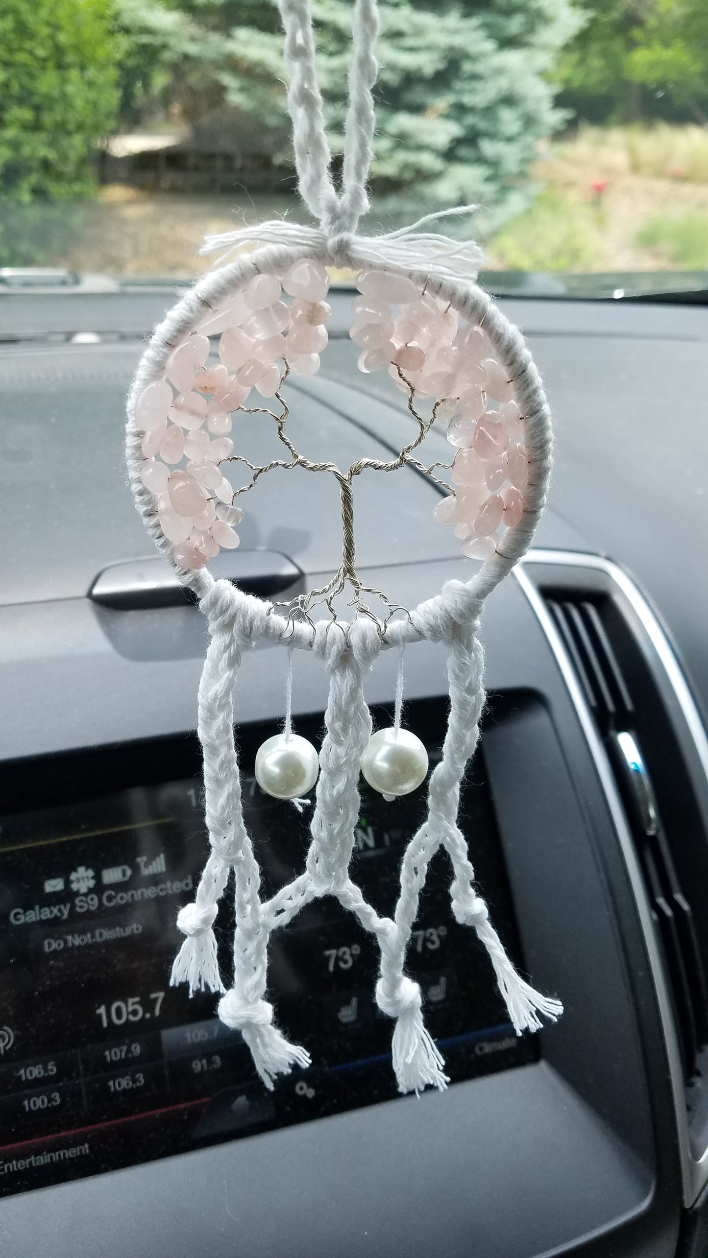 Car Mirror Ornament Pink Tree Pearls
