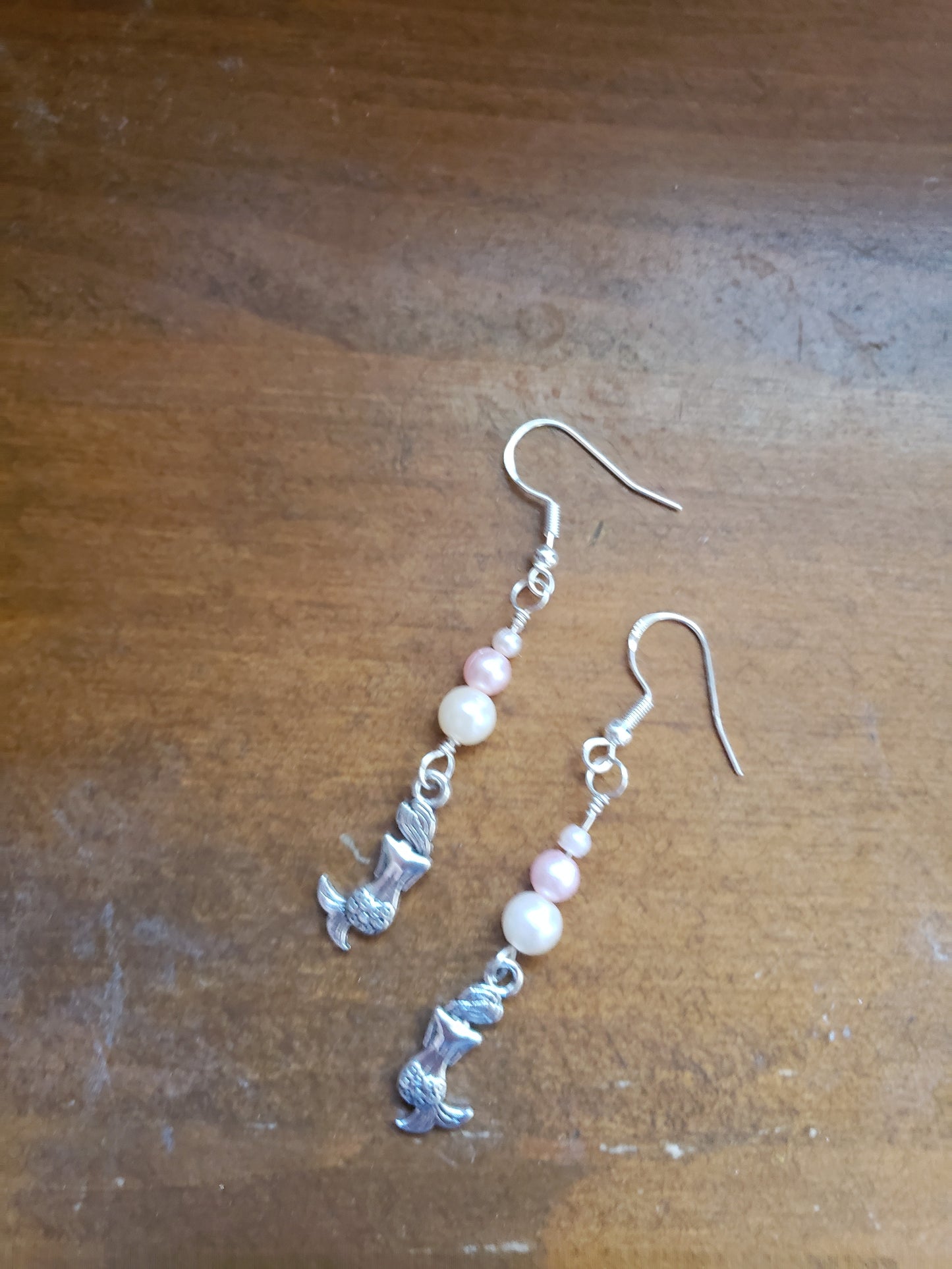 Mermaid Sitting Pink Pearl Fantasy Earrings Dangle 925 Sterling Silver Hypoallergenic