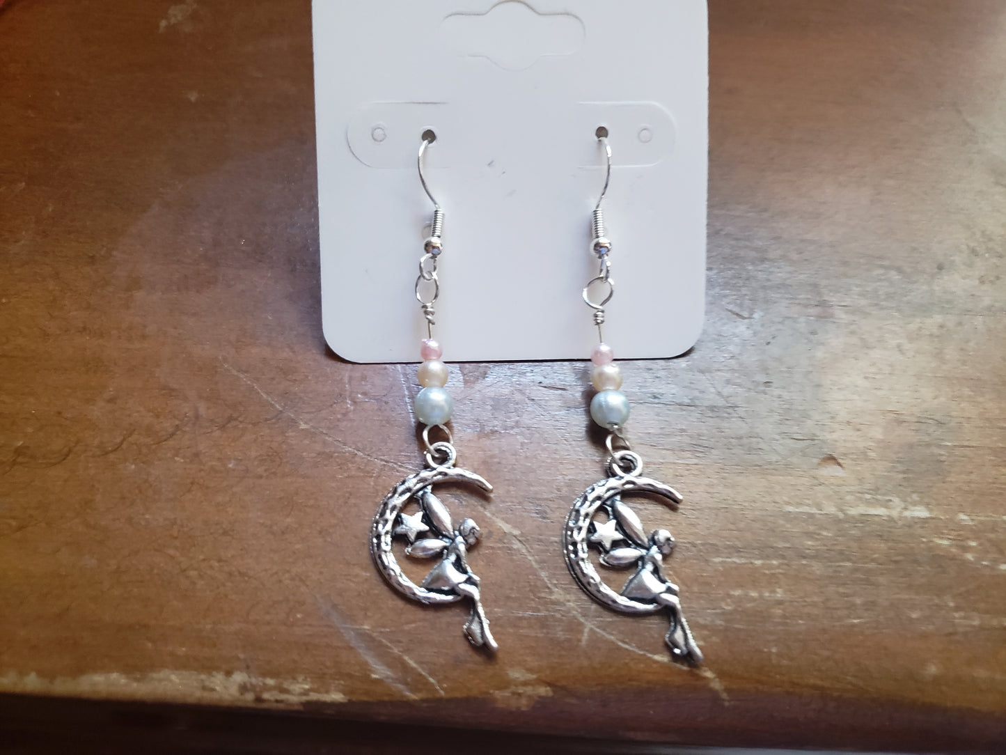 Moon and Star Fairy Pearl Earrings Dangle 925 Sterling Silver Hypoallergenic