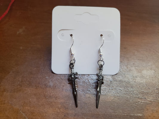 Black Knife Sword Dagger Fantasy Earrings Dangle 925 Sterling Silver Hypoallergenic