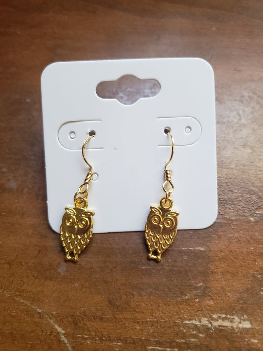 Tiny Baby Owl Earrings Dangle 18k Gold Hypoallergenic