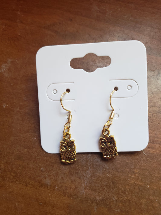 Tiny Baby Owl Earrings Dangle 18k Gold Hypoallergenic