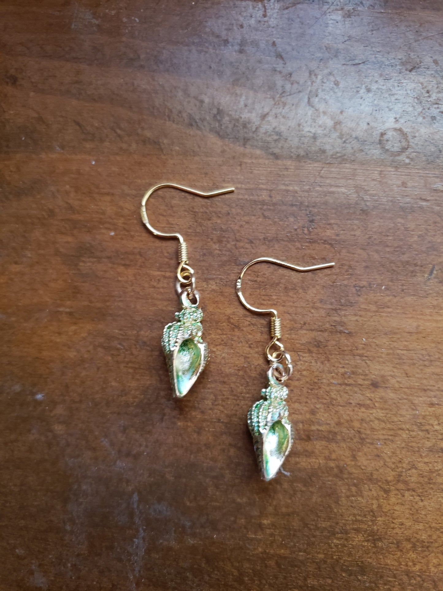 Green Shell Earrings Dangle 18k Gold Hypoallergenic