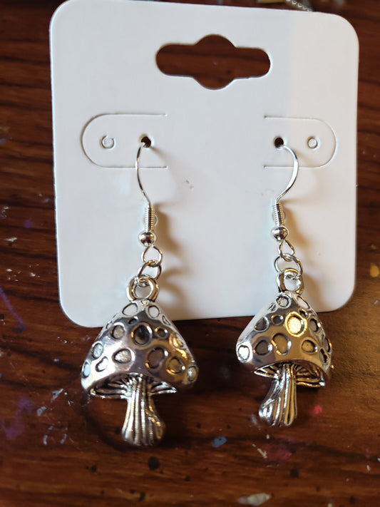 Dotted Mushroom Earrings Dangle 925 Sterling Silver Hypoallergenic