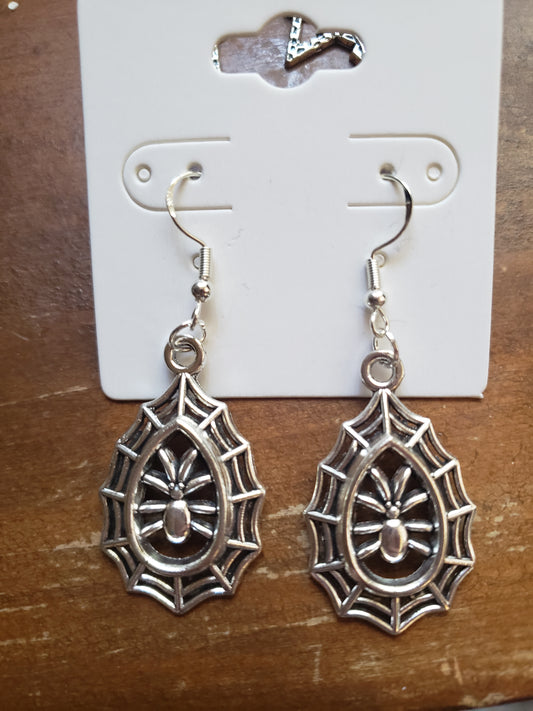 Spider Web Halloween Fall Dangle Earrings 925 Sterling Silver Hypoallergenic