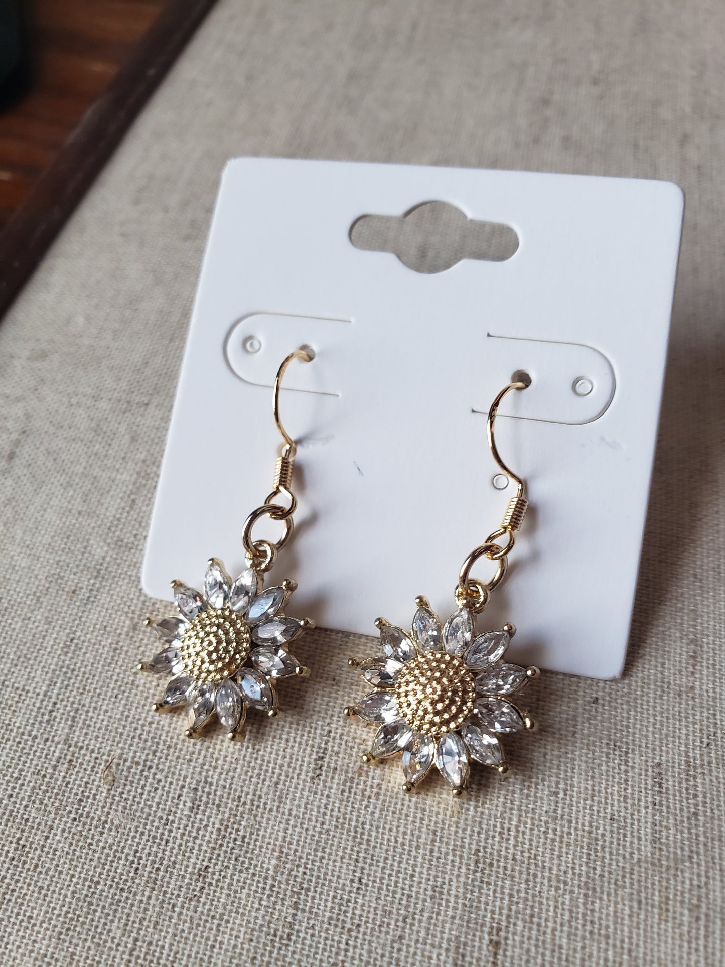 Sunflower Crystal Earrings Holiday Winter Dangle 18k Gold Hypoallergenic