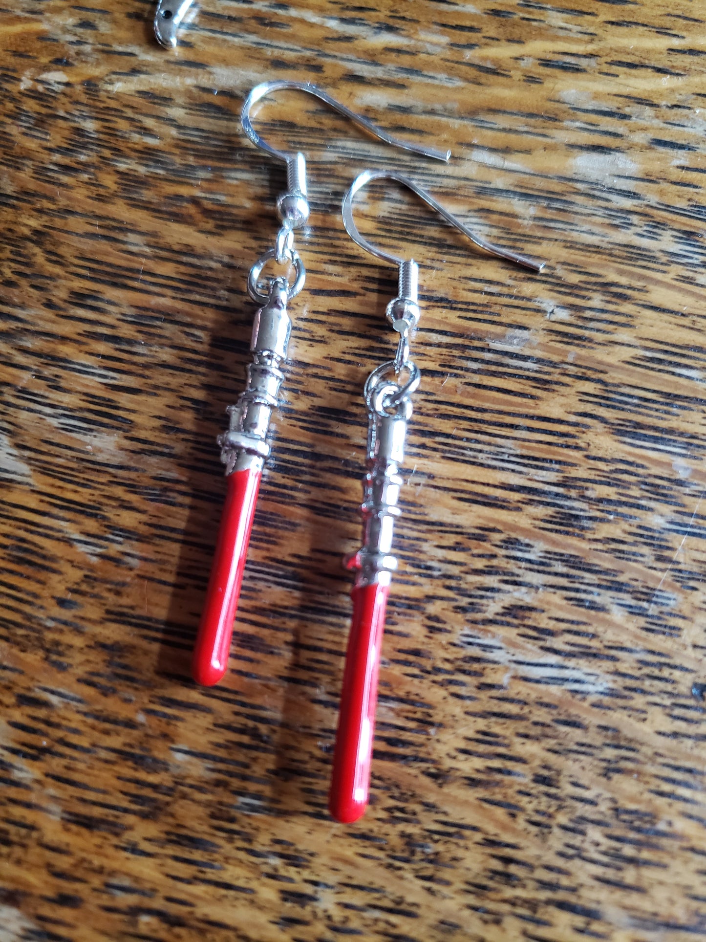 Red light saber lazer sword Fantasy dark side sith Earrings Dangle 925 Sterling Silver Hypoallergenic