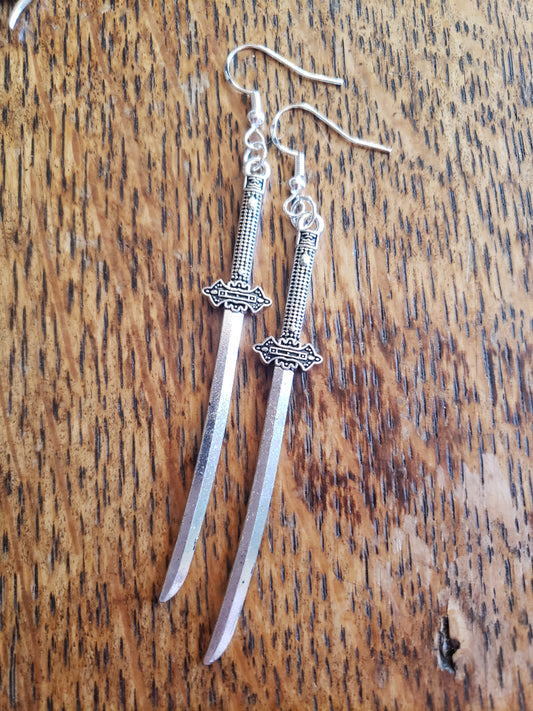 Katana Sword Dagger knife Fantasy Earrings Dangle 925 Sterling Silver Hypoallergenic