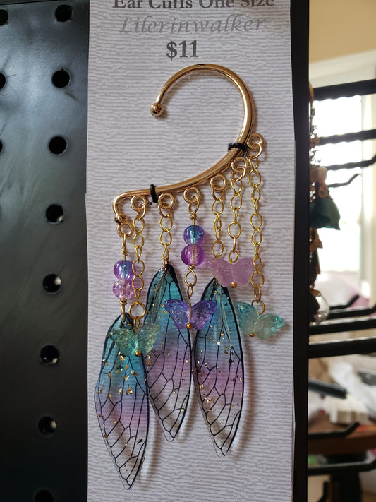 Dragonfly Wings Gold Ear Cuff Enchanted Forest Fairy Nymph Elf Butterflies