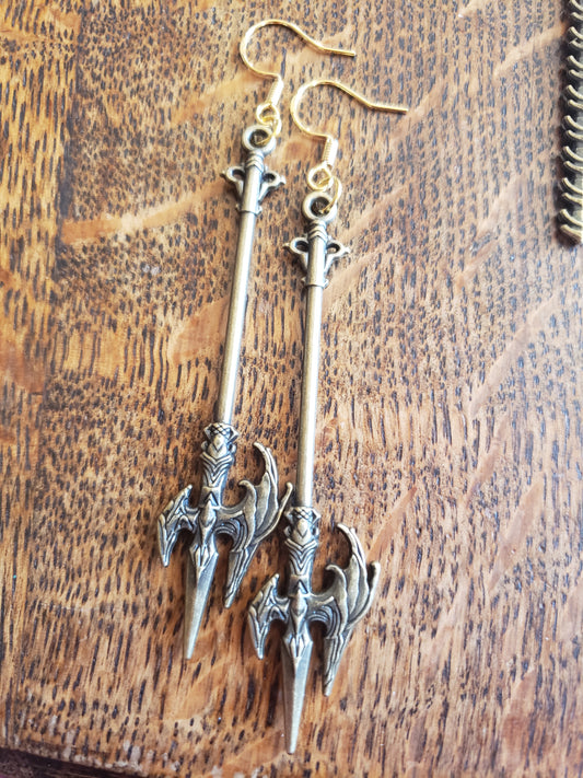 War axe Fantasy Earrings Dangle 18k Gold Hypoallergenic